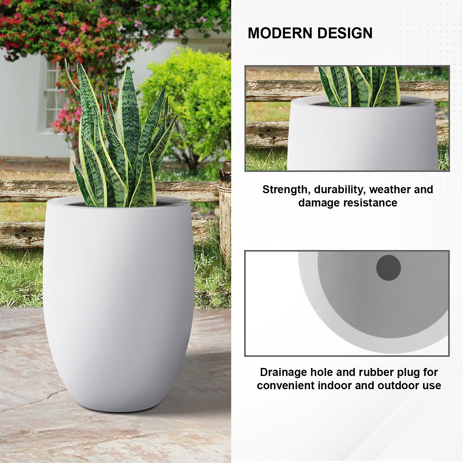 PLANTARA Round 17-in W x 21.7-in H White Concrete Contemporary/Modern ...