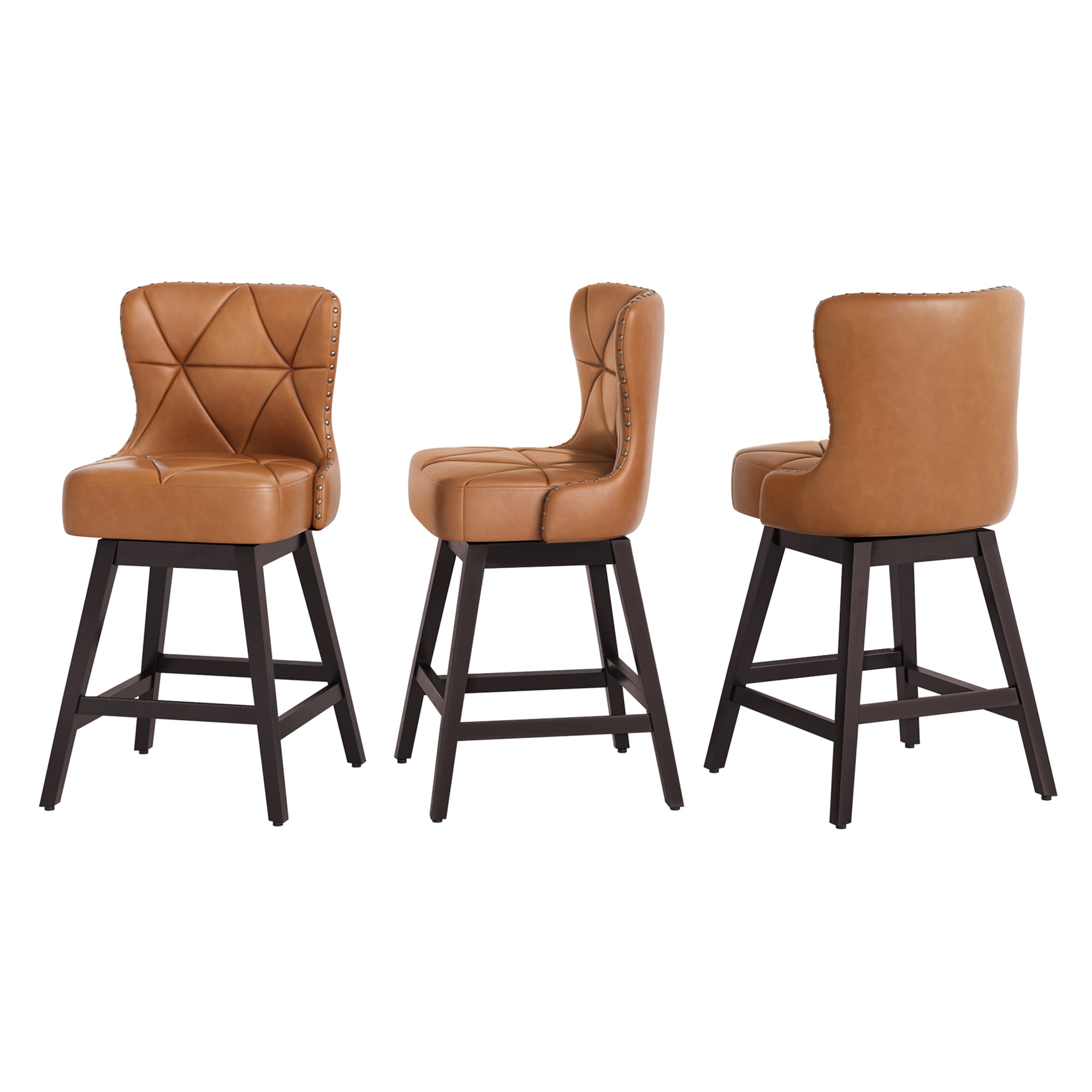 LUE BONA YB-038-02 3 -Set Whiskey Brown 26-in H Counter height Square seat Upholstered Swivel Wood Bar Stool and Back