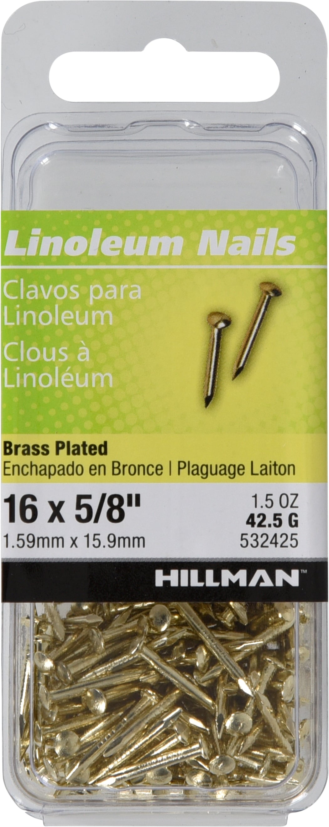 Hillman 532425 5/8-in 16 -Gauge Brass-plated Smooth Shank Linoleum Nails 1.5 -Per Container