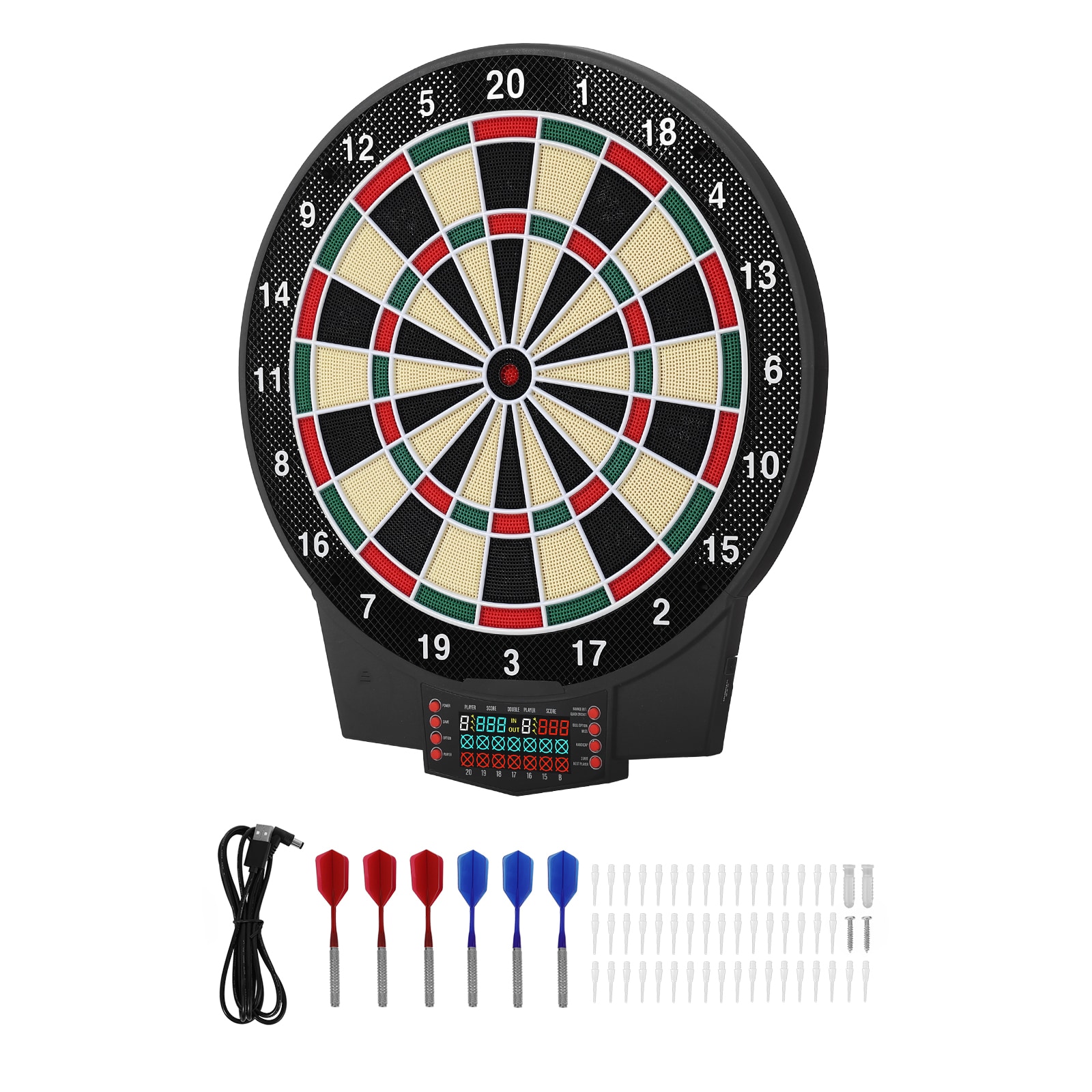 GIVIMO 15.5-in Electronic Dart Board with 43 Games and 320-Plus Variations for Up to 8 Players Color LCD Scoring Screen Honeycomb Soft-Tip Target 6 Dart Shafts with Flights and 50 Replacement Tips for Game Rooms Basements and Family Game Nights