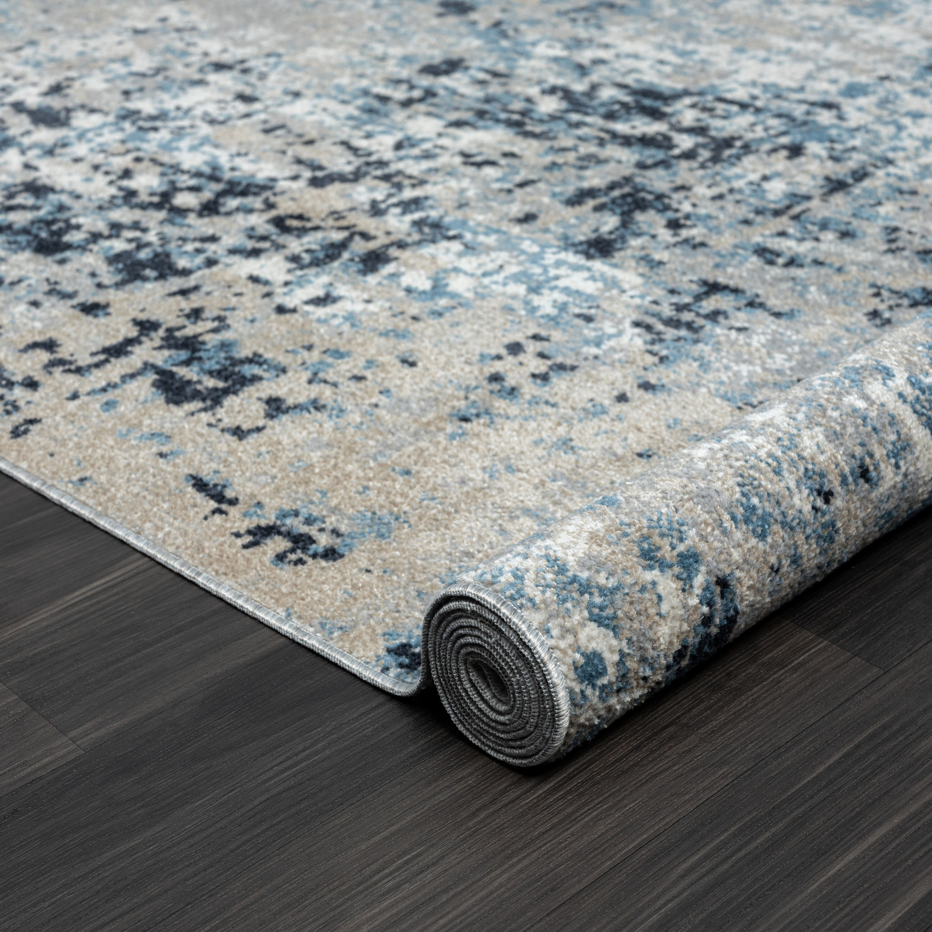 Lellani Blue and Beige Rectangular Synthetic Kids Area Rug, 8' x 10'