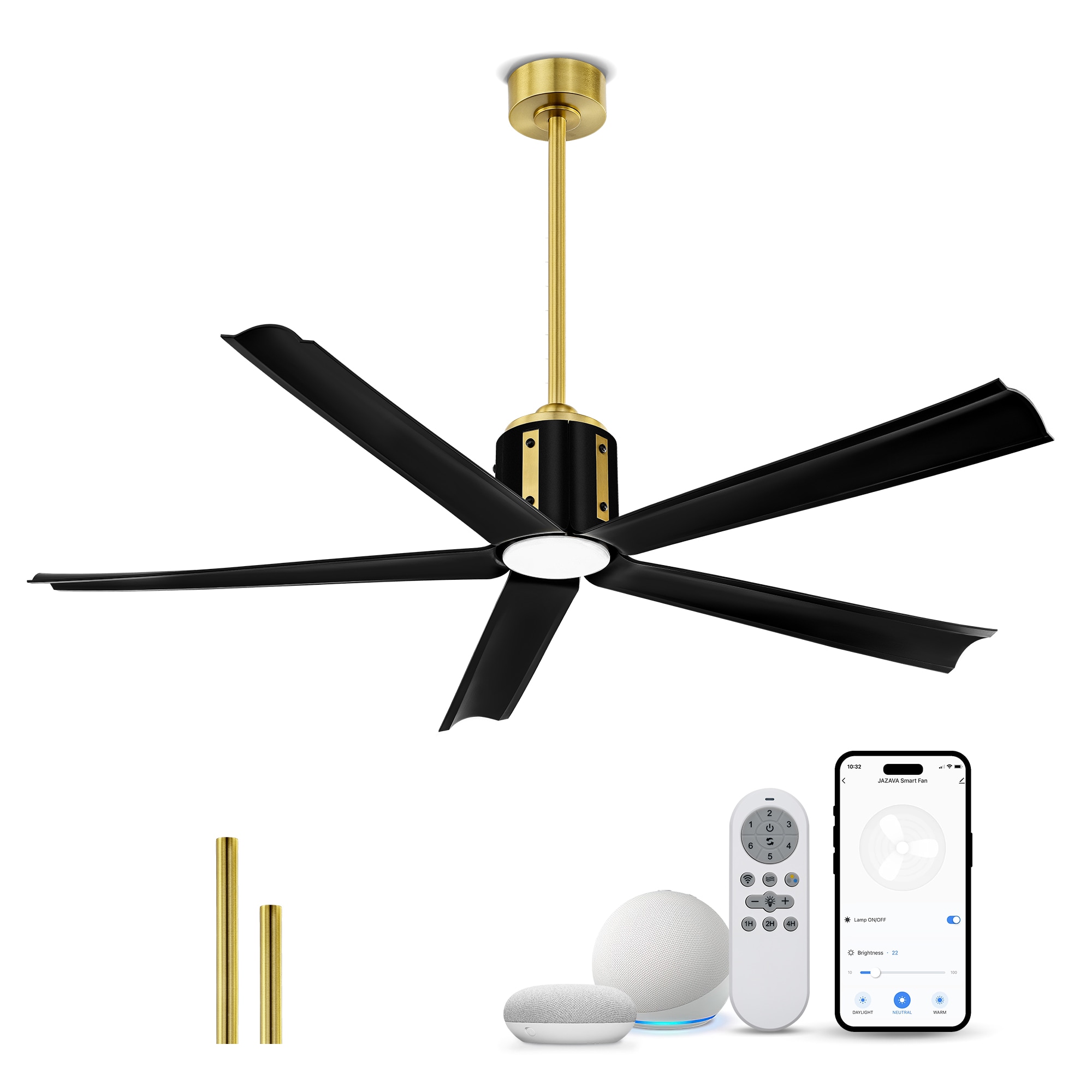 LTMATE LSLT-CF02-BGB JAZAVA 60-in Color-Changing Integrated LED Smart Gold with Painted Blades Ceiling Fan With Light and Remote ( 5 -Blade )