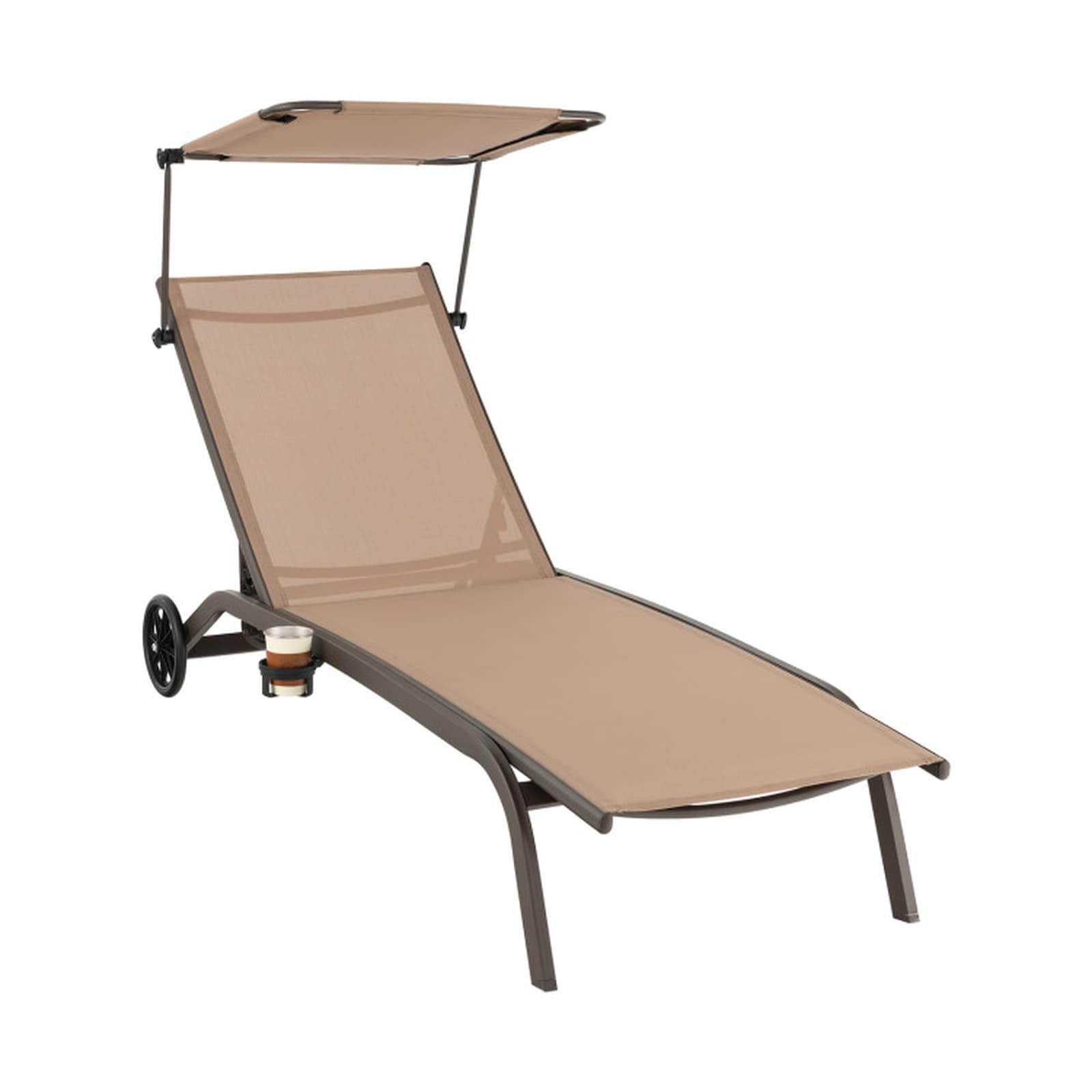 SUGIFT - Patio Heavy-Duty 6-Position Adjustable Chaise Lounge Chair with Rotating Canopy Hidden C...