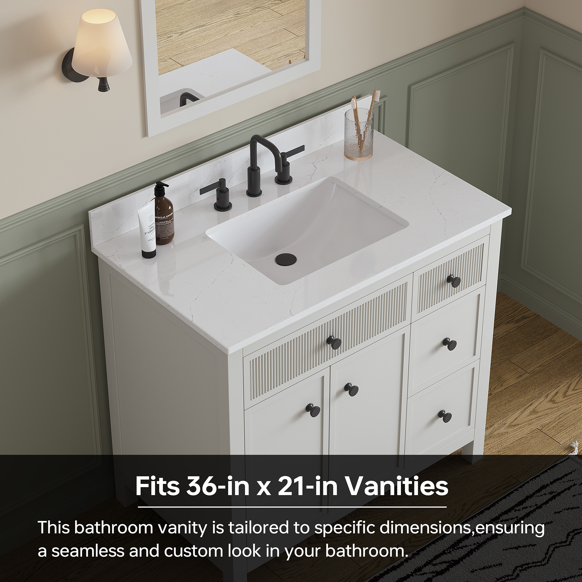 Bianco Bella 37" White Quartz Undermount Single Sink Vanity Top