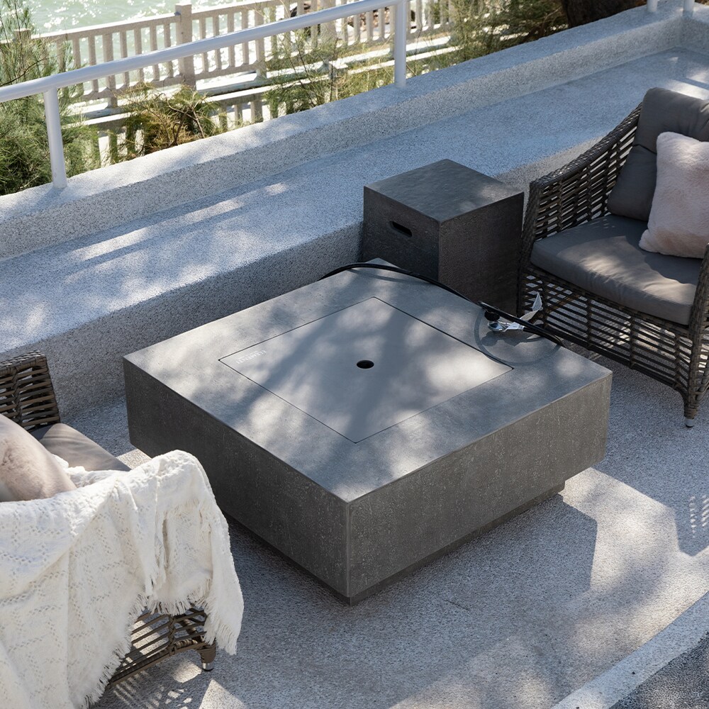 Victoria Light Grey Square Concrete Gas Fire Pit Table