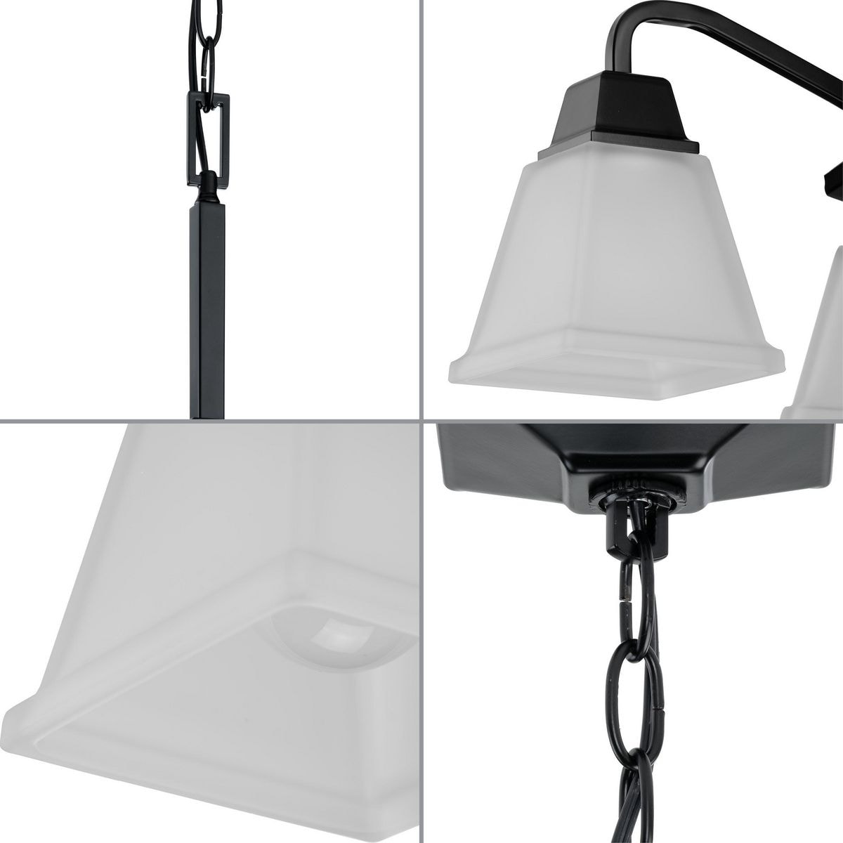 Matte Black Steel 4-Light Chandelier with Etched Glass Shades