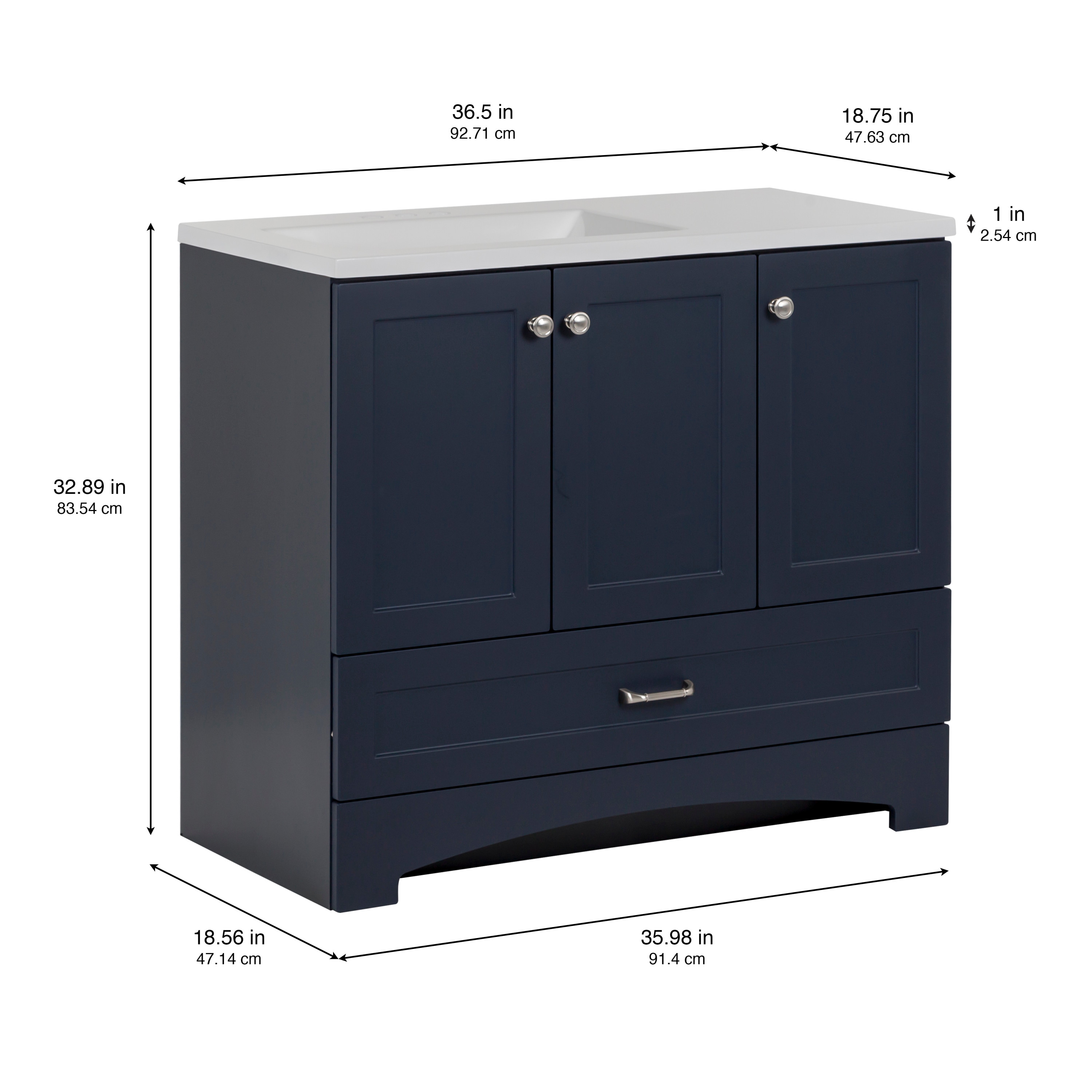 Diamond NOW Cassidy 36-in Deep Blue Single Sink Bathroom Vanity with ...