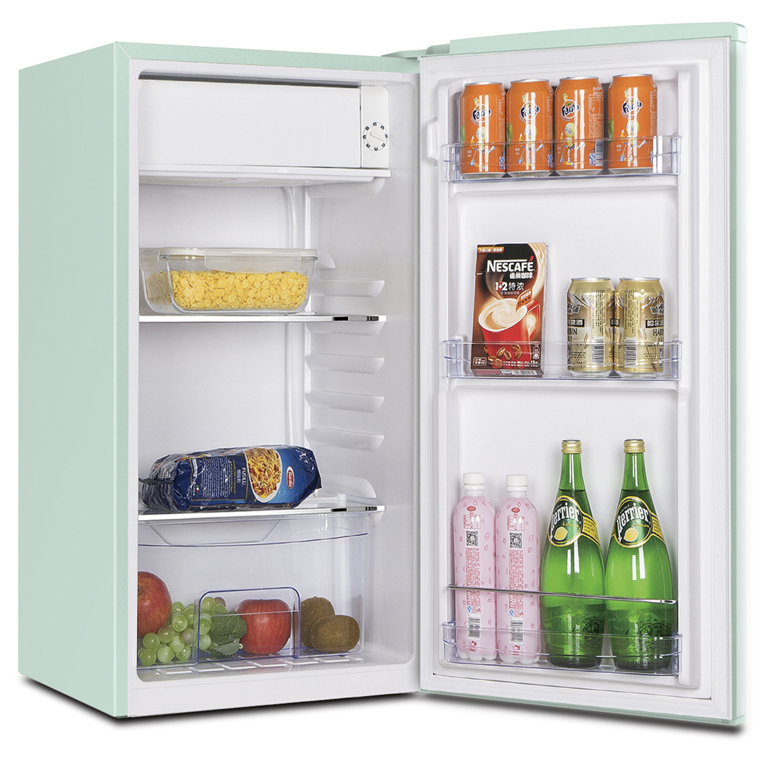 Seafoam Green Retro Compact Refrigerator with Glass Shelves, 3.1 cu ft