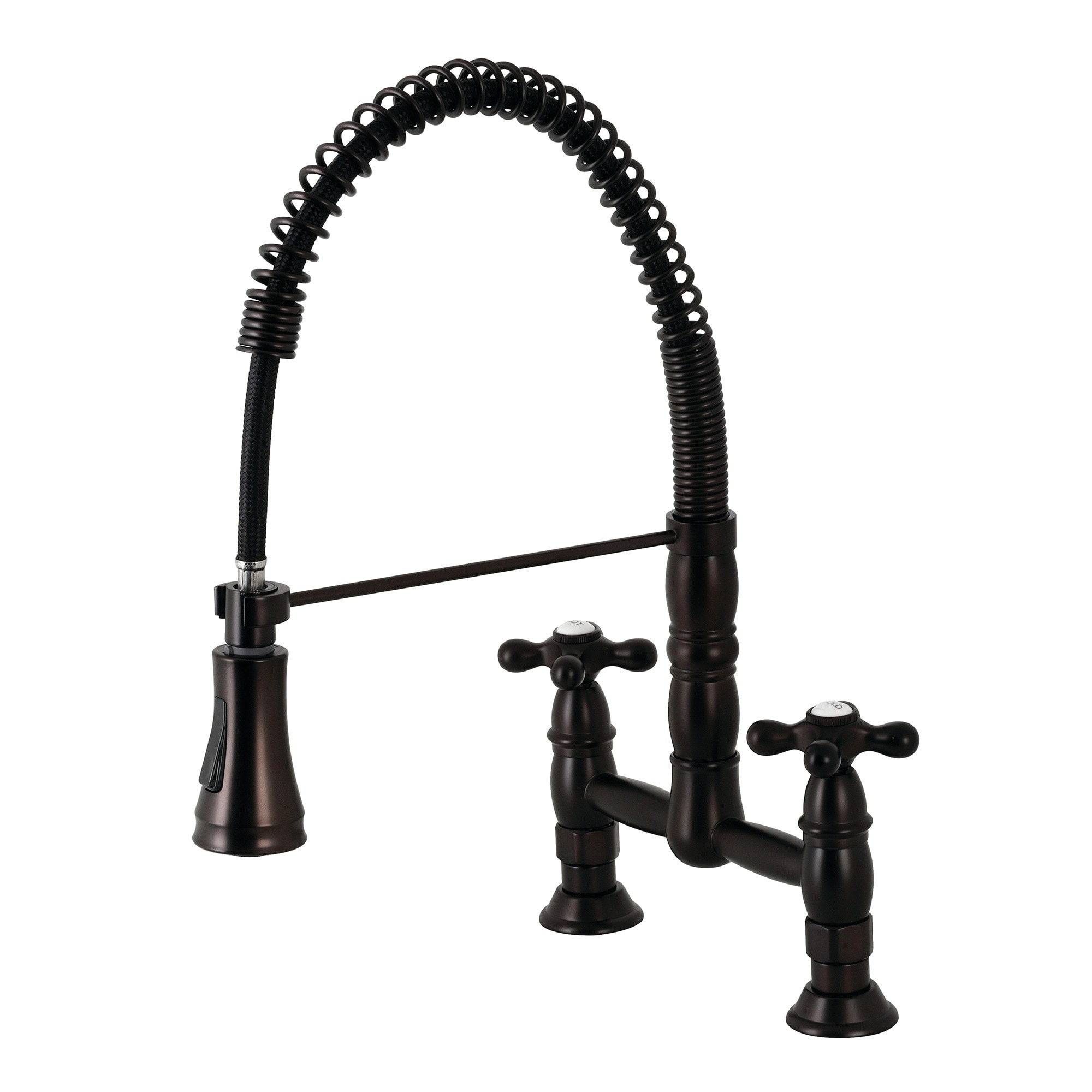 Kingston Brass WLGS1275AX Oil Rubbed Bronze Double Handle Deck-mount Pull-down Kitchen Faucet