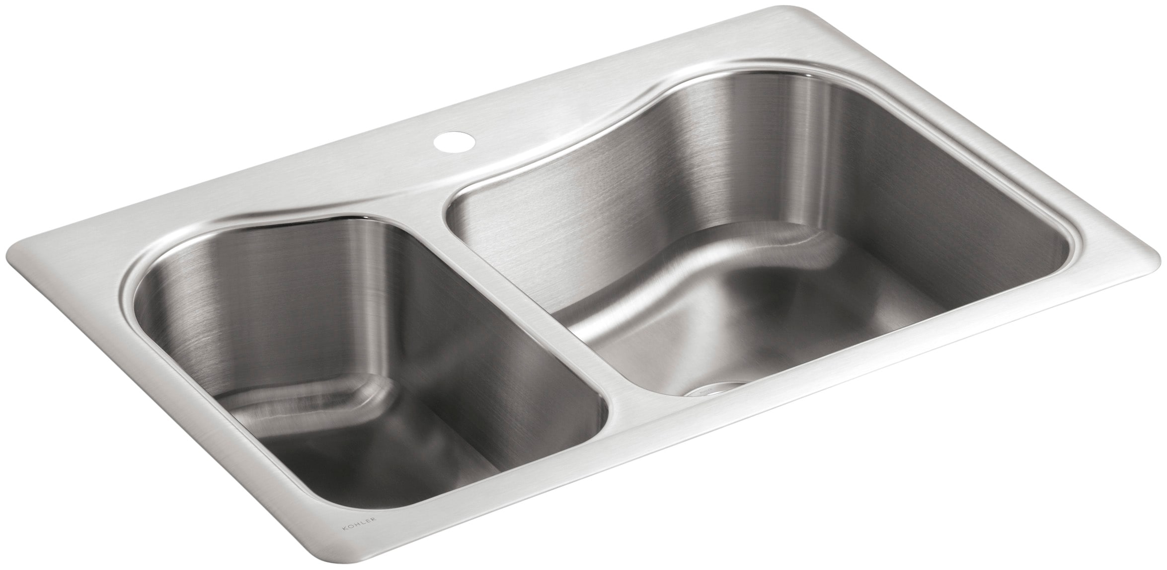 KOHLER 3361-1-NA Staccato Drop-in 33.0-in x 22.0-in Stainless steel Double offset bowl 18 -Gauge Workstation Kitchen Sink