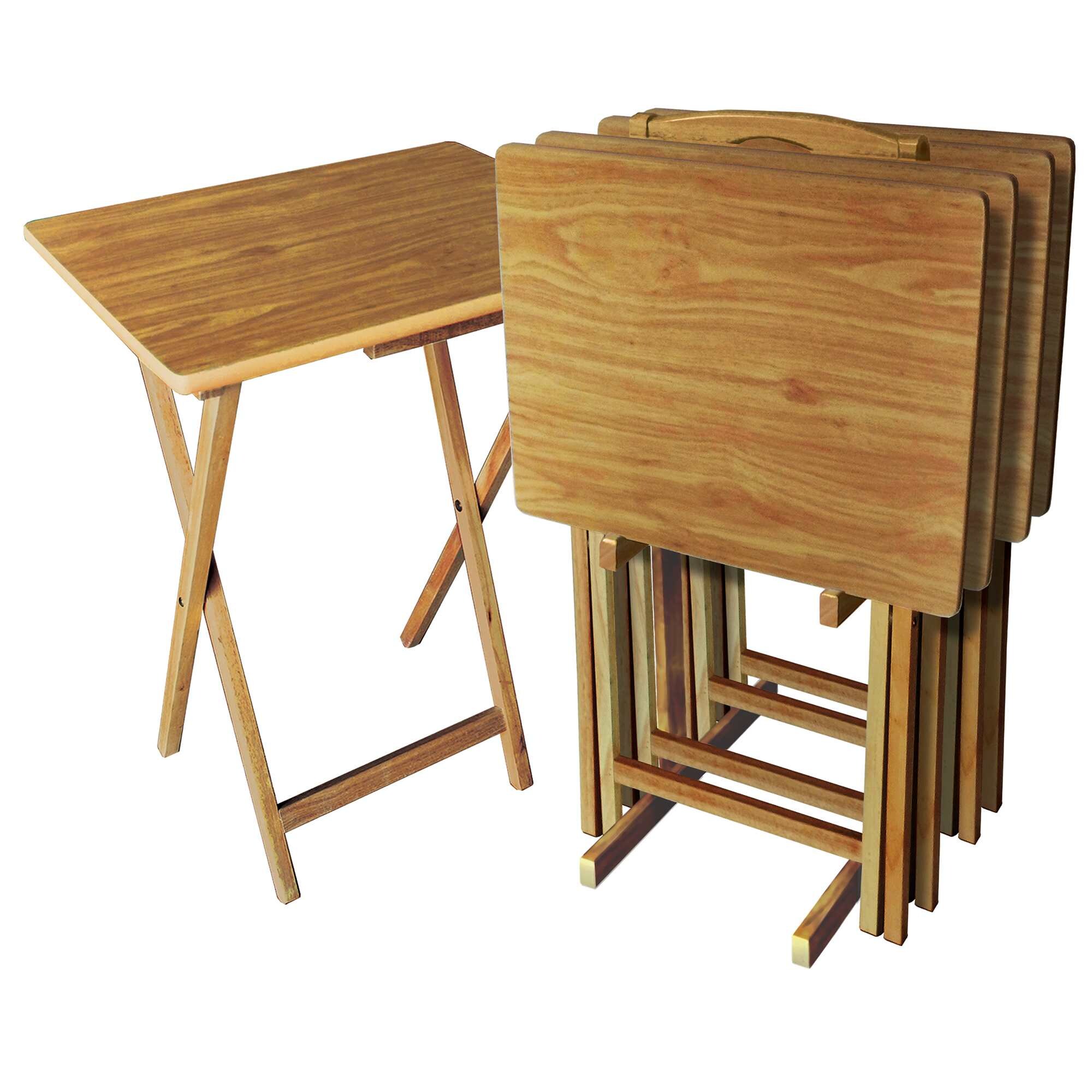 Plastic Development Group 170536 Heavy Duty Versatile Compact Folding Portable Table 5 Piece Wood Television TV Tray Set Natural