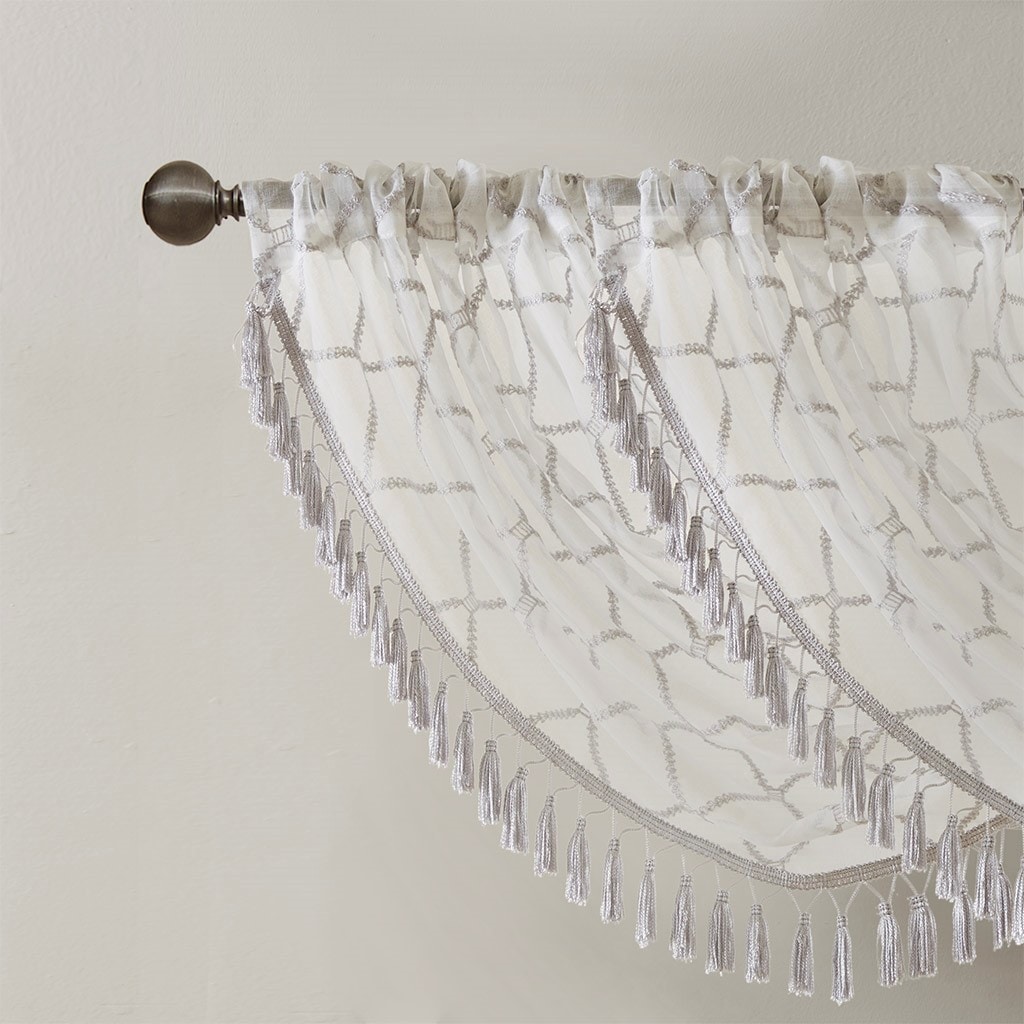 Gracie Mills 5494-14PM Cyprian Sheer Allover Diamond Embroidered Waterfall Valance