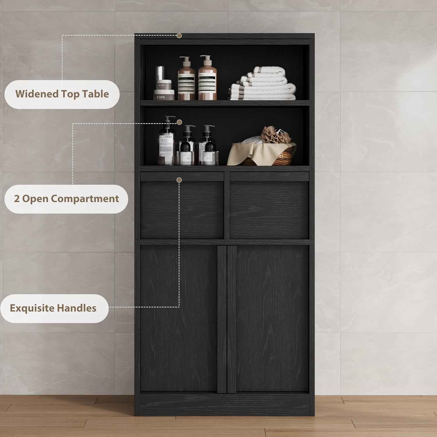 Garvee Tall Bathroom Cabinet Floor Storage Cabinet with Doors 2 Drawers ...