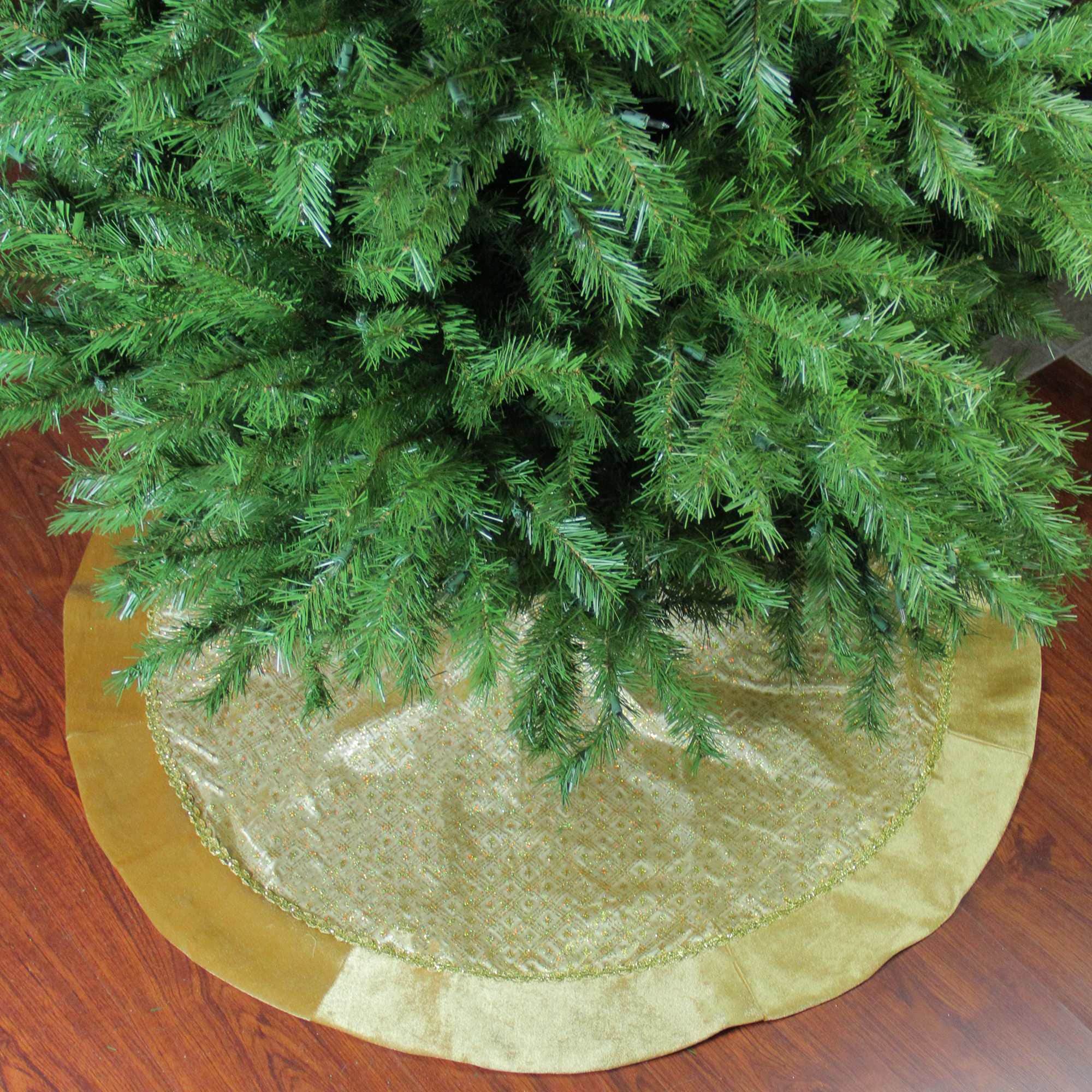 Northlight - 48 inch Gold Glittered Star Christmas Round Tree Skirt