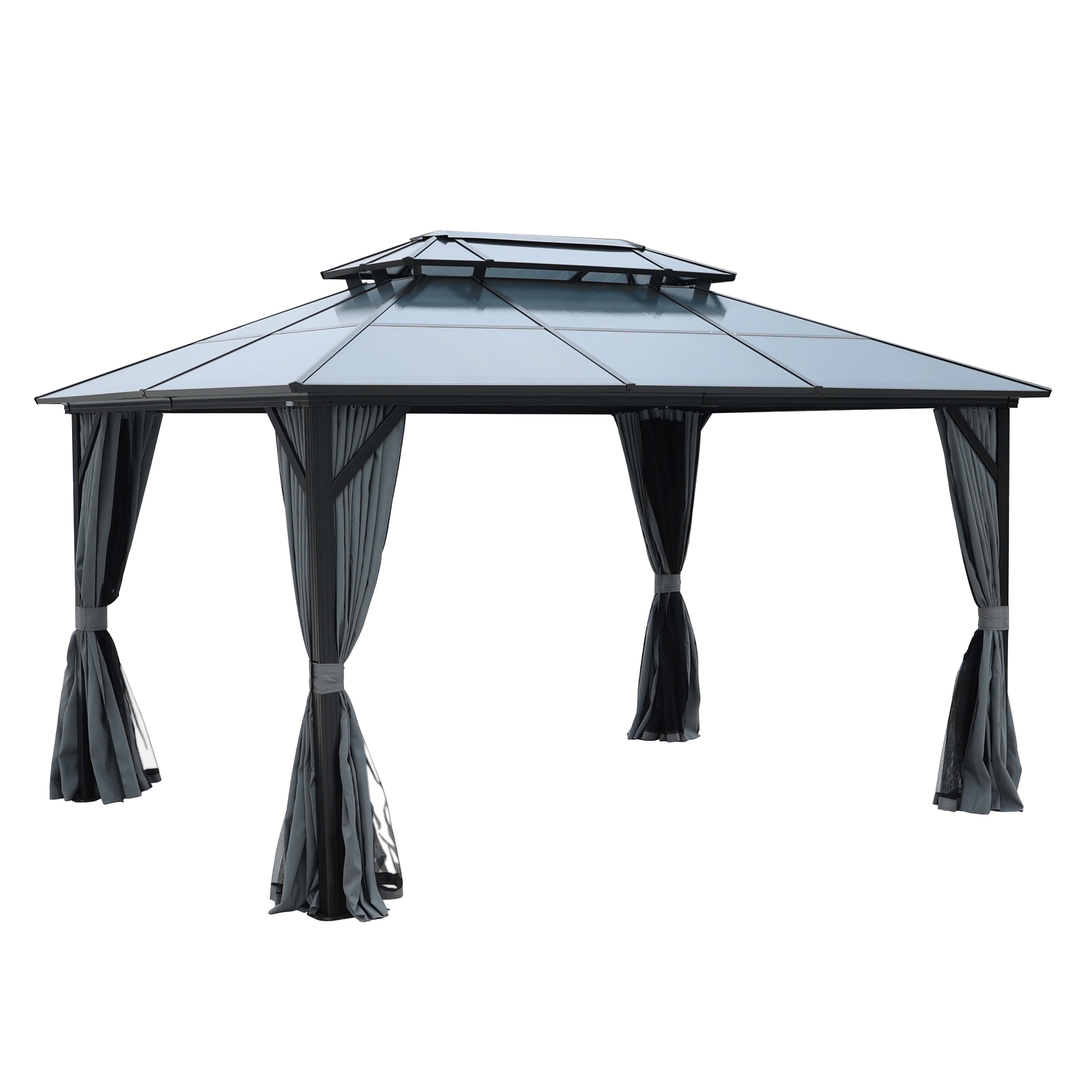 Kahomvis ZHIJIE-QP109-001 13-ft x 10-ft 10X13ft Patio Gazebo Black+ Gray with Hardtop Roof (Screen Included)