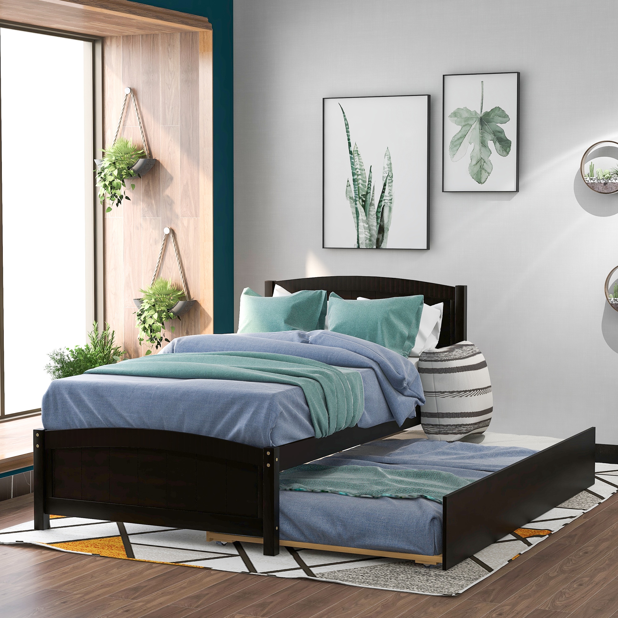 ModernLuxe WF194304AAP Twin size Platform Bed with Trundle Espresso