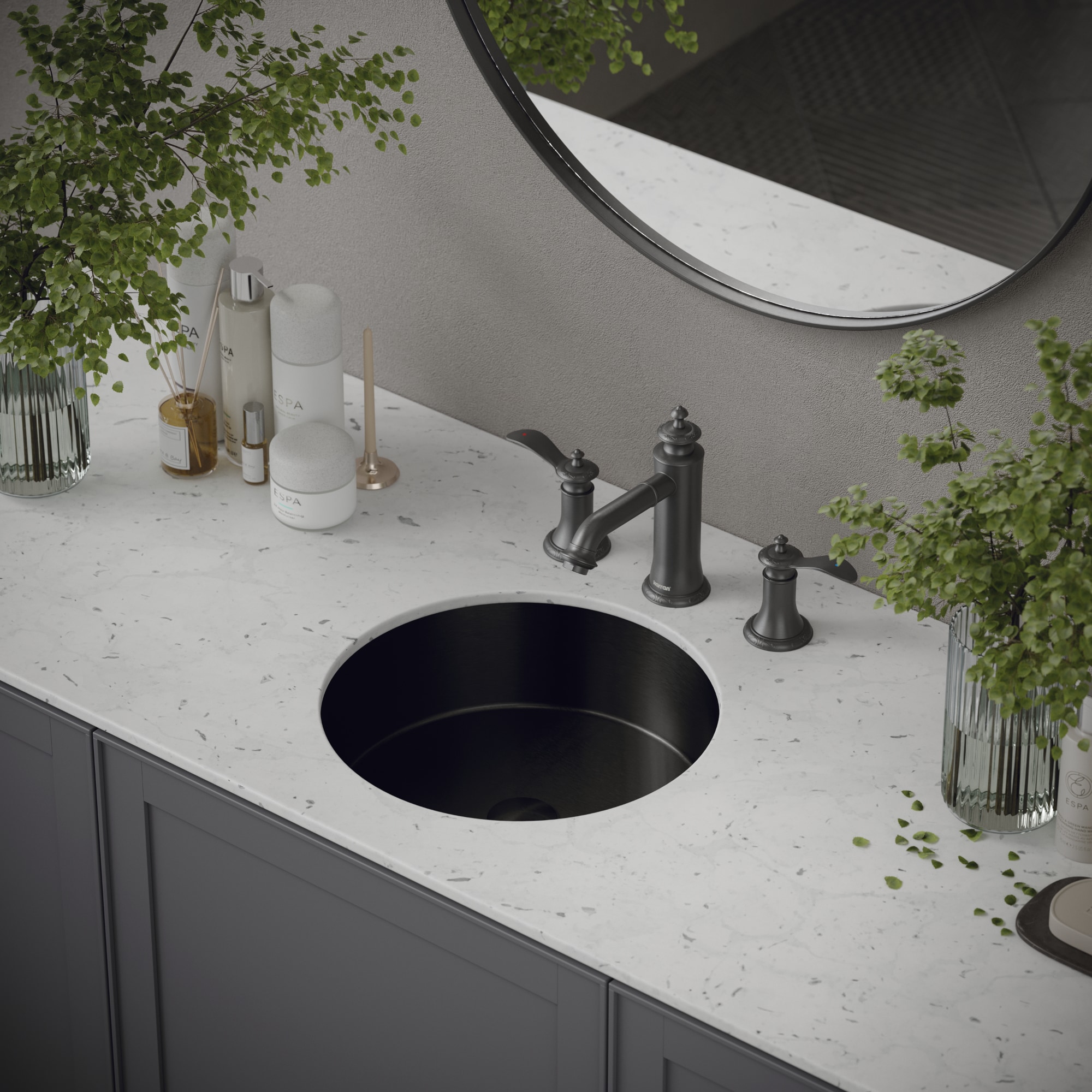 Karran CCU100GG Stainless steel Undermount Round Traditional Gunmetal Grey Bathroom Sink with Drain Included ( 15.75-in x 15.75-in )