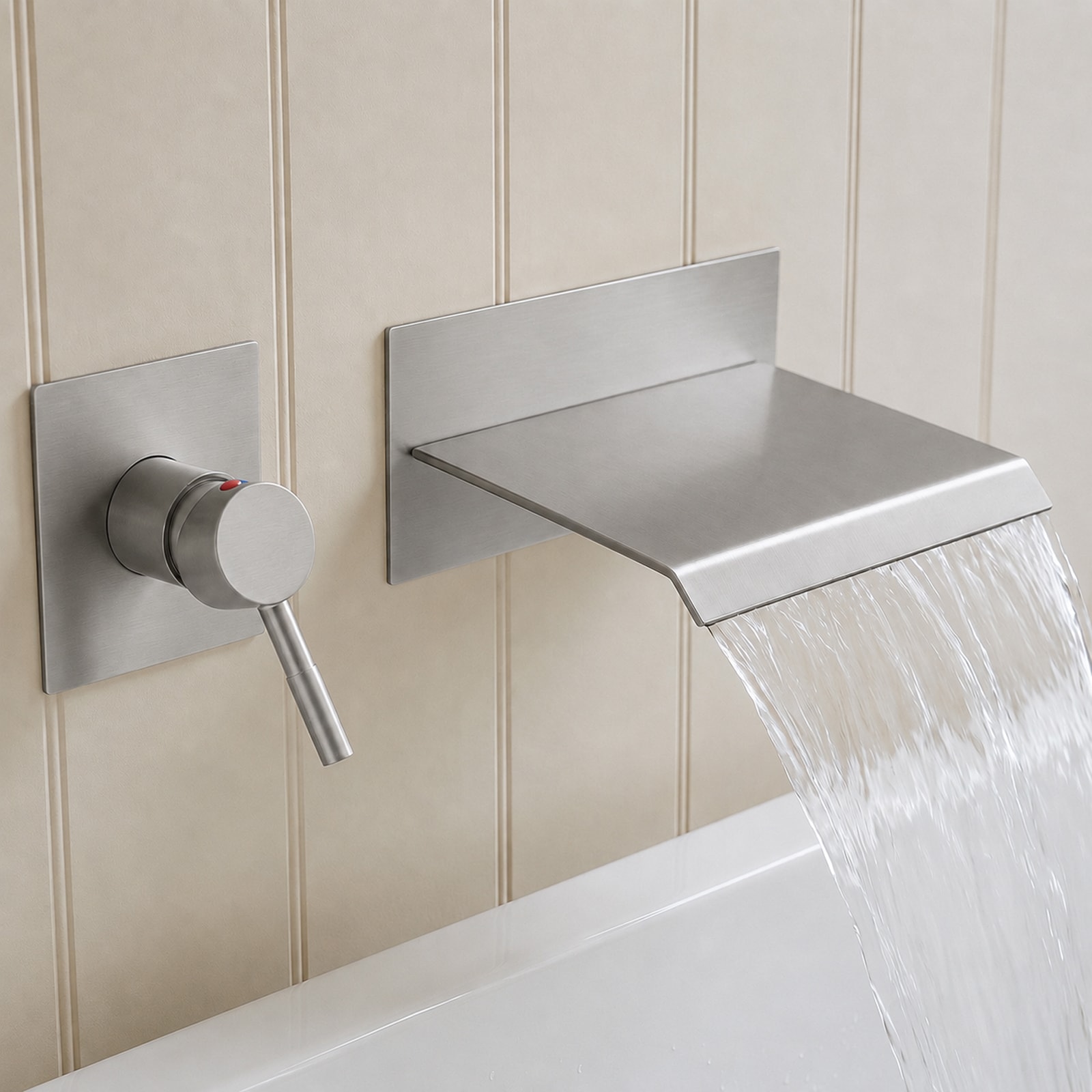 BWE - Haven Fall Brushed Nickel 1-handle Wall-mount Waterfall Bathtub Faucet ( Valve Included )