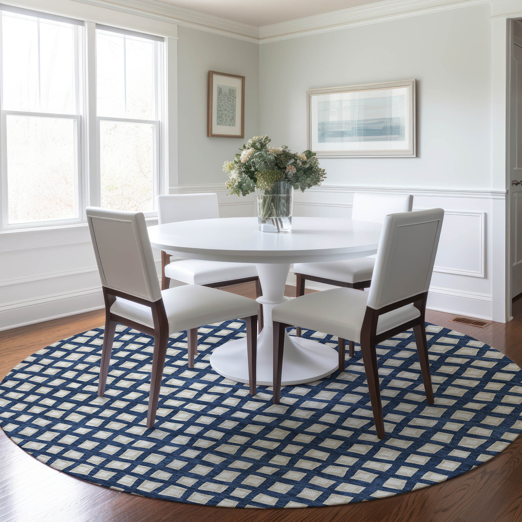 Addison Rugs ACN727BU8RO Chantille ACN727BU 8 x 8 (ft) Polyester Blue Round Indoor/Outdoor Geometric Machine washable Area rug