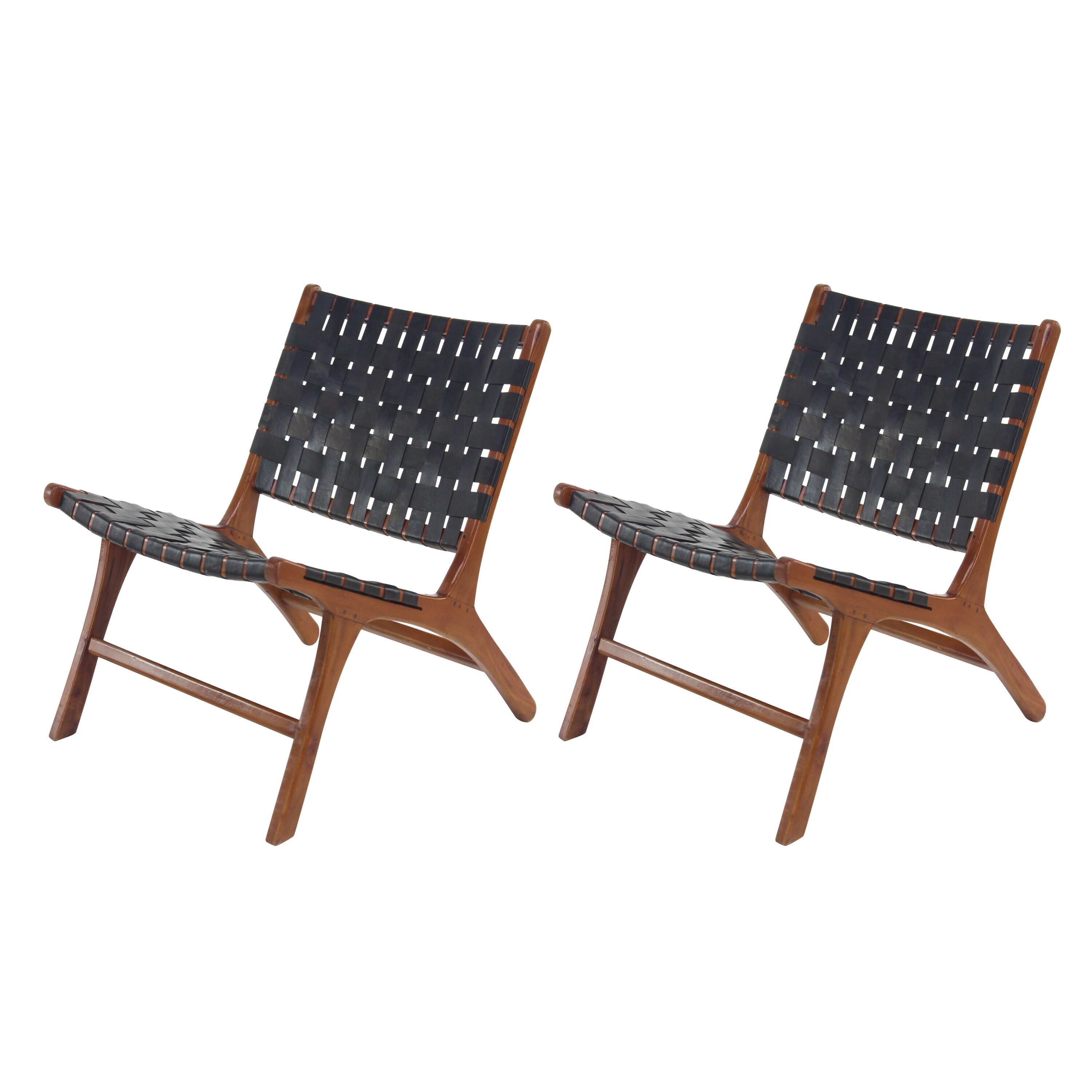 Black Leather and Mahogany Handcrafted Slipper Chair