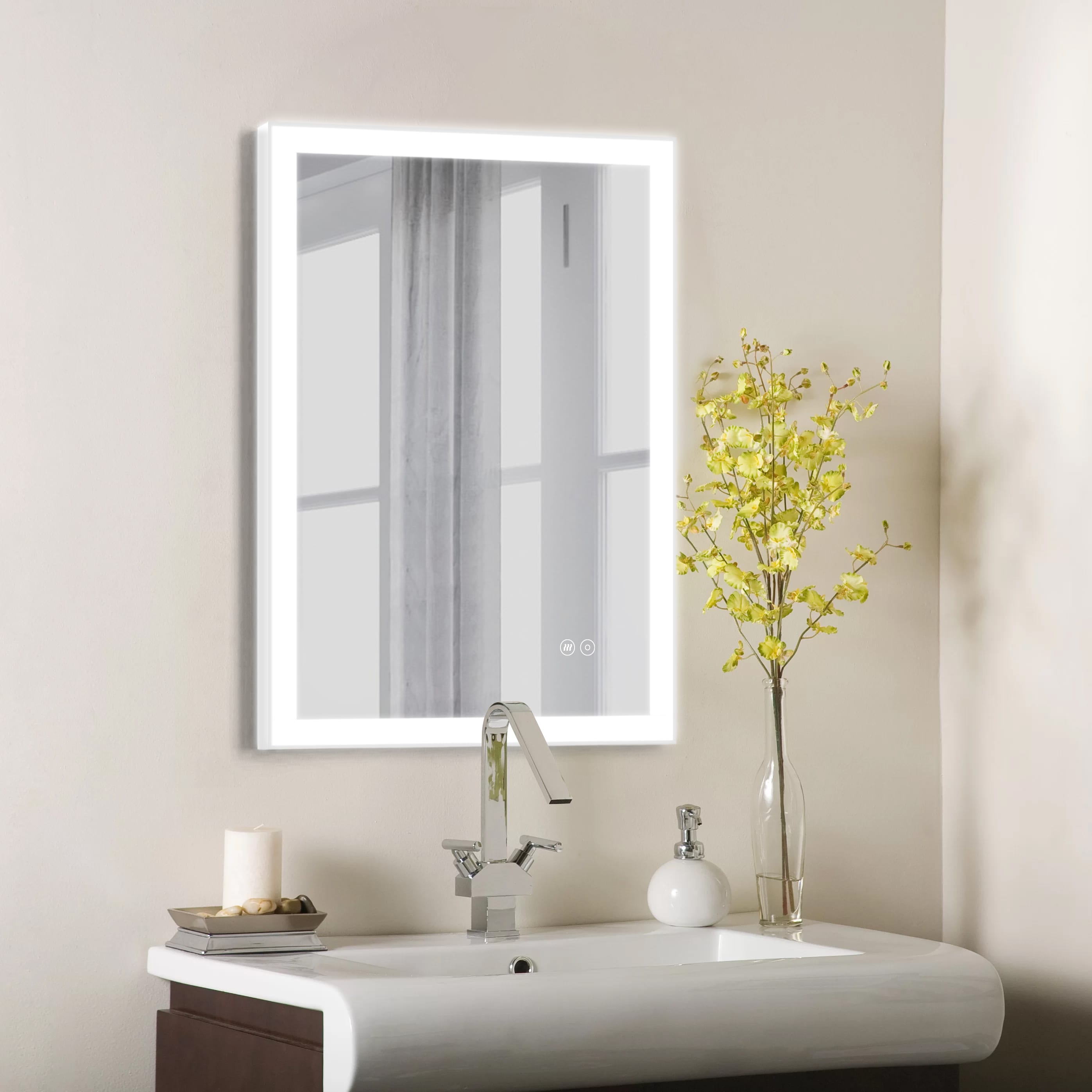 CASAINC Frameless LED bathroom mirror 36-in x 48-in Dimmable Lighted Silver  Fog Free Frameless Bathroom Vanity Mirror in the Bathroom Mirrors  department at