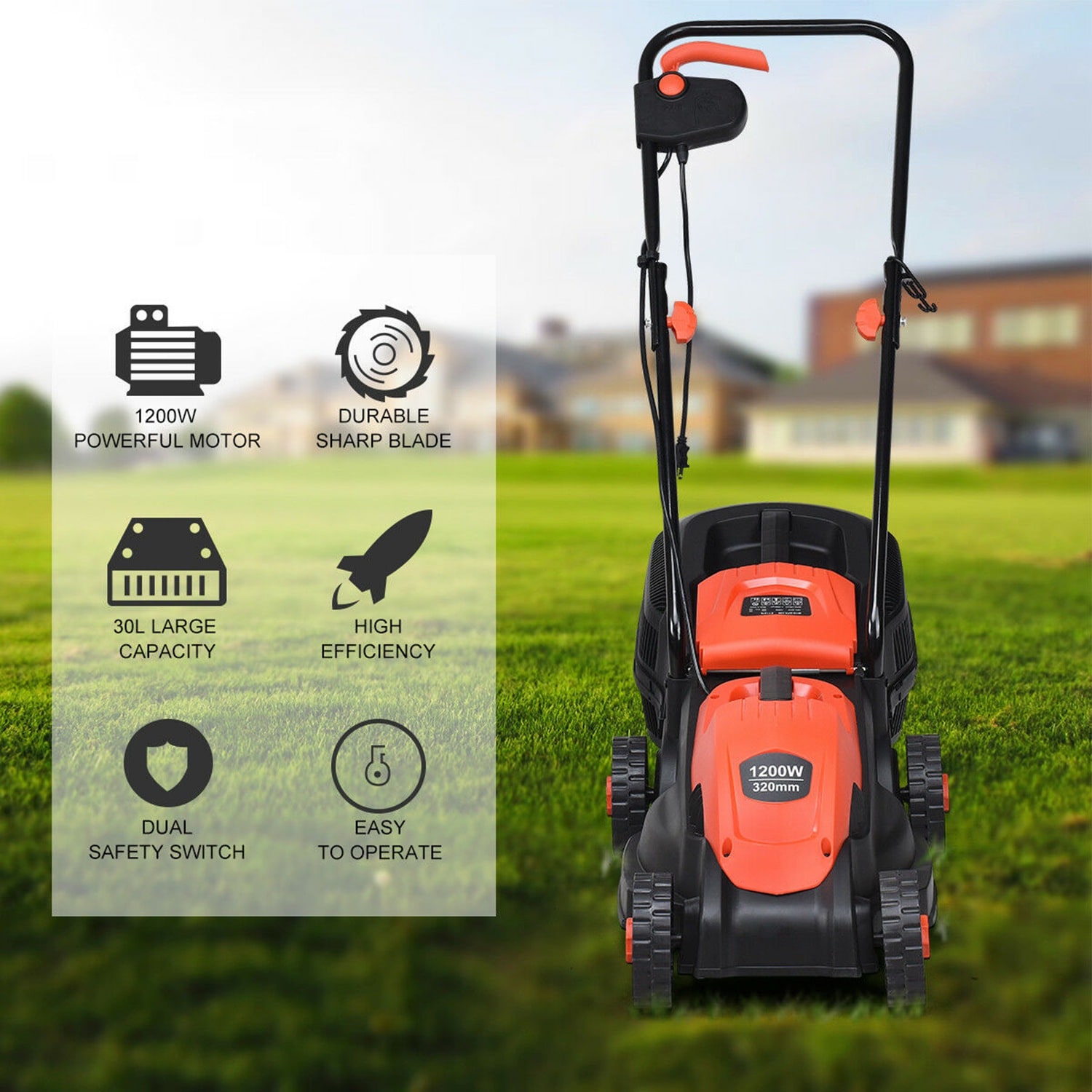 Costway 12 Amp 14-Inch Electric Push Lawn Corded Mower With Grass Bag ...