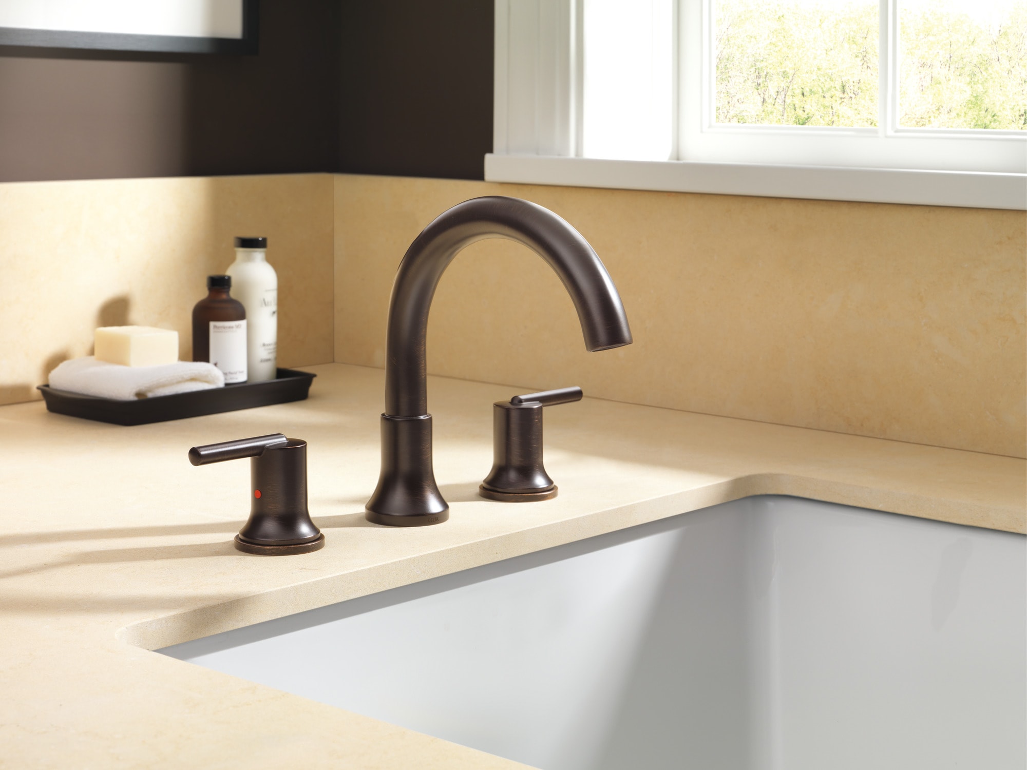 Venetian Bronze Double Handle Widespread Deck Mounted Faucet