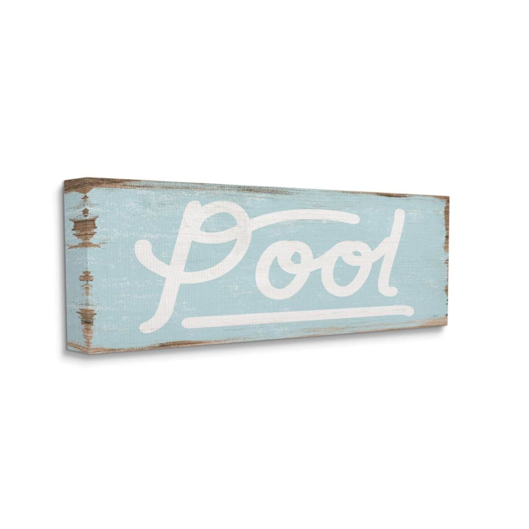 Stupell Industries AC-257-CN-17X40 Rustic Turquoise Pool Sign Distressed Wood Pattern Daphne Polselli 40-in H x 17-in W Inspirational Print on Canvas
