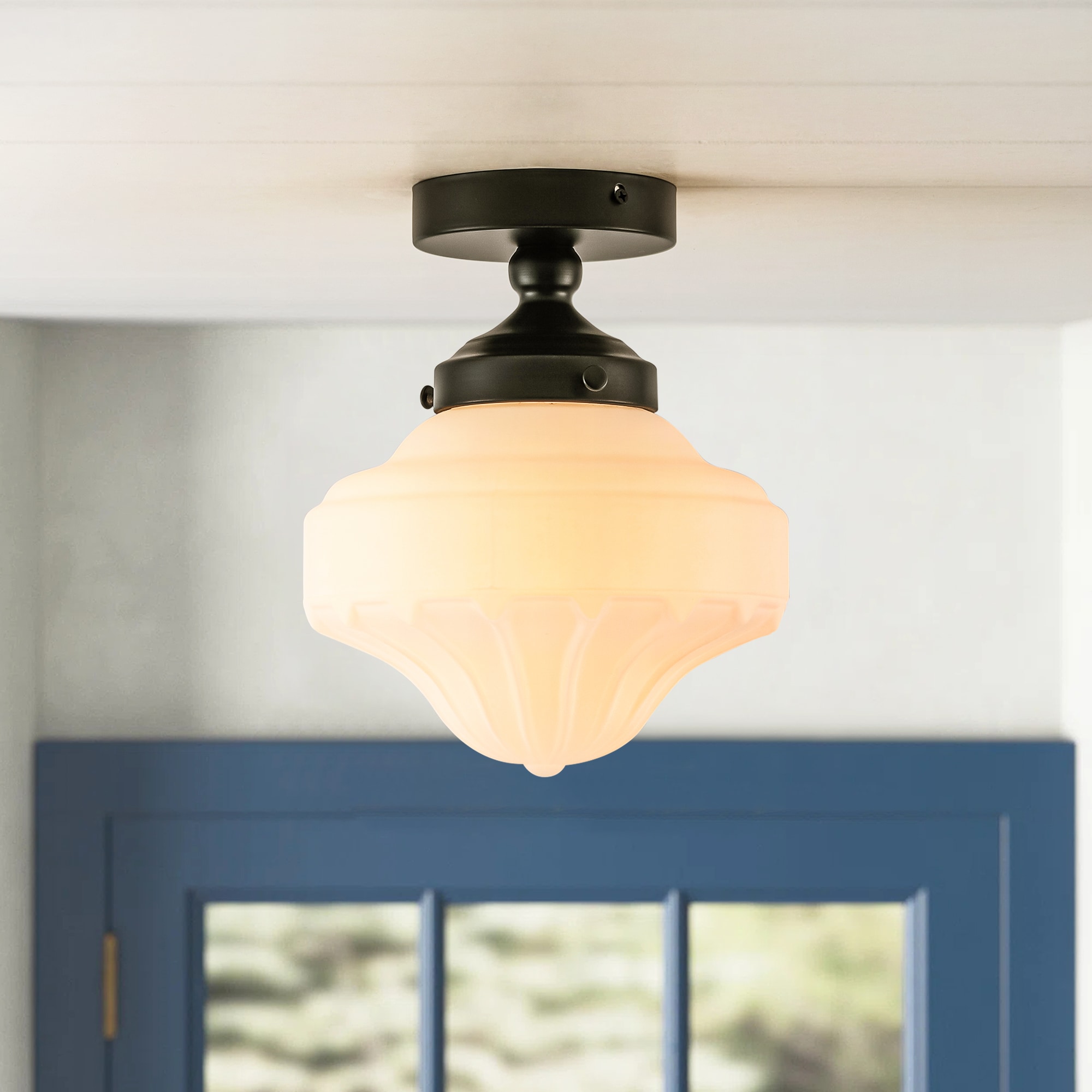 Rennnsan FL810180348 Kegley 1 -Light 8.66-in Matte Black Semi Flush Mount Light