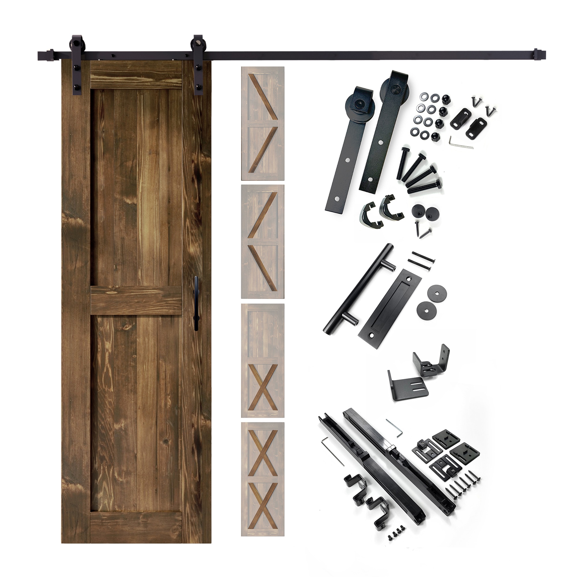 HOMACER YT1TGH054C-2680F-WA 26-in x 80-in Walnut Pine Wood Solid core Single Barn Door (Hardware Included)