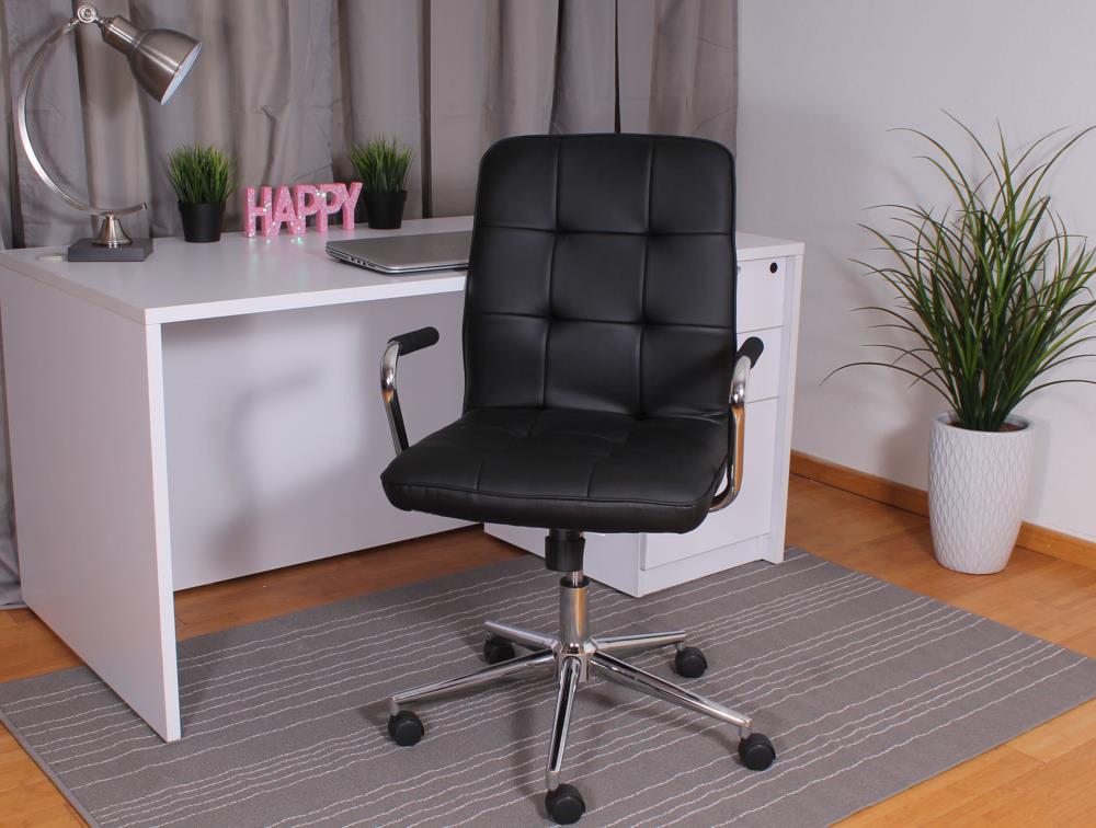 ErgoFlex Black Leather & Metal Swivel Task Chair with Chrome Accents