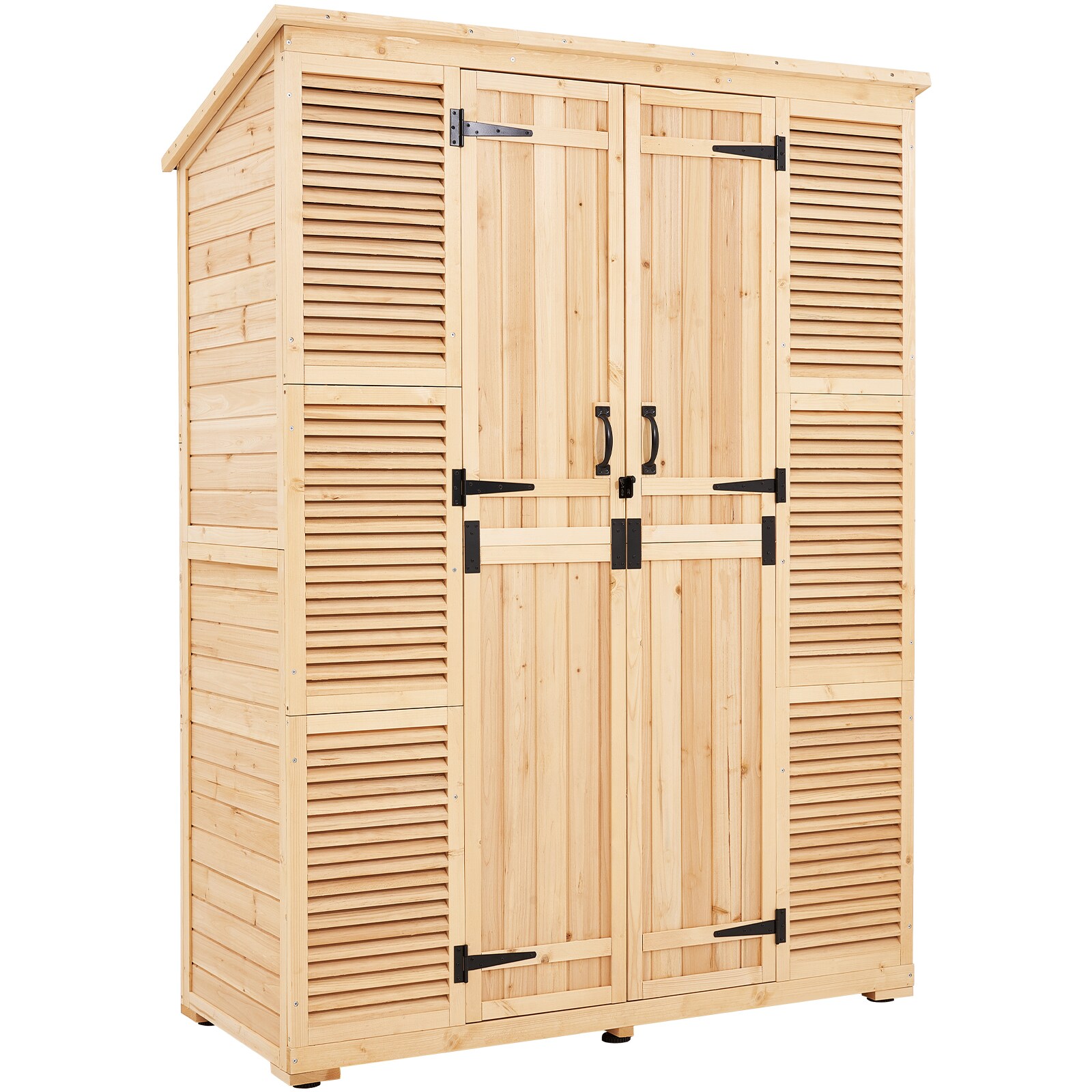 VEVOR Outdoor Storage Shed  Oversize Wooden Outside Storage Cabinet with Waterproof Roof and Metal Frame  Double Lockable Doors Garden Tool Shed Storage House Cabinet with Shelves and Floor  58inx78in