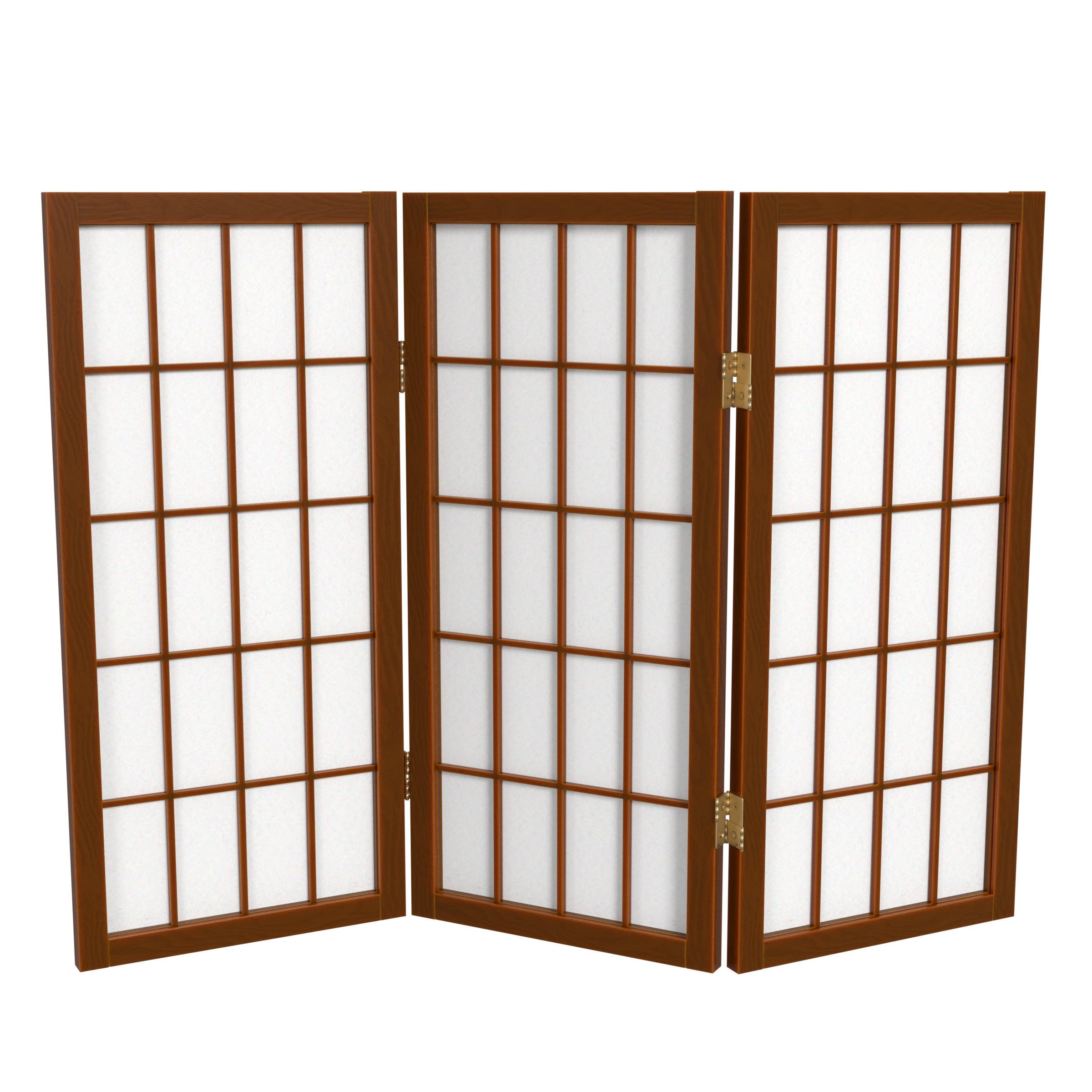Oriental Furniture WP24-WAL-3P Window Pane 3 -Panel Walnut Wood Folding Shoji Style Room Divider