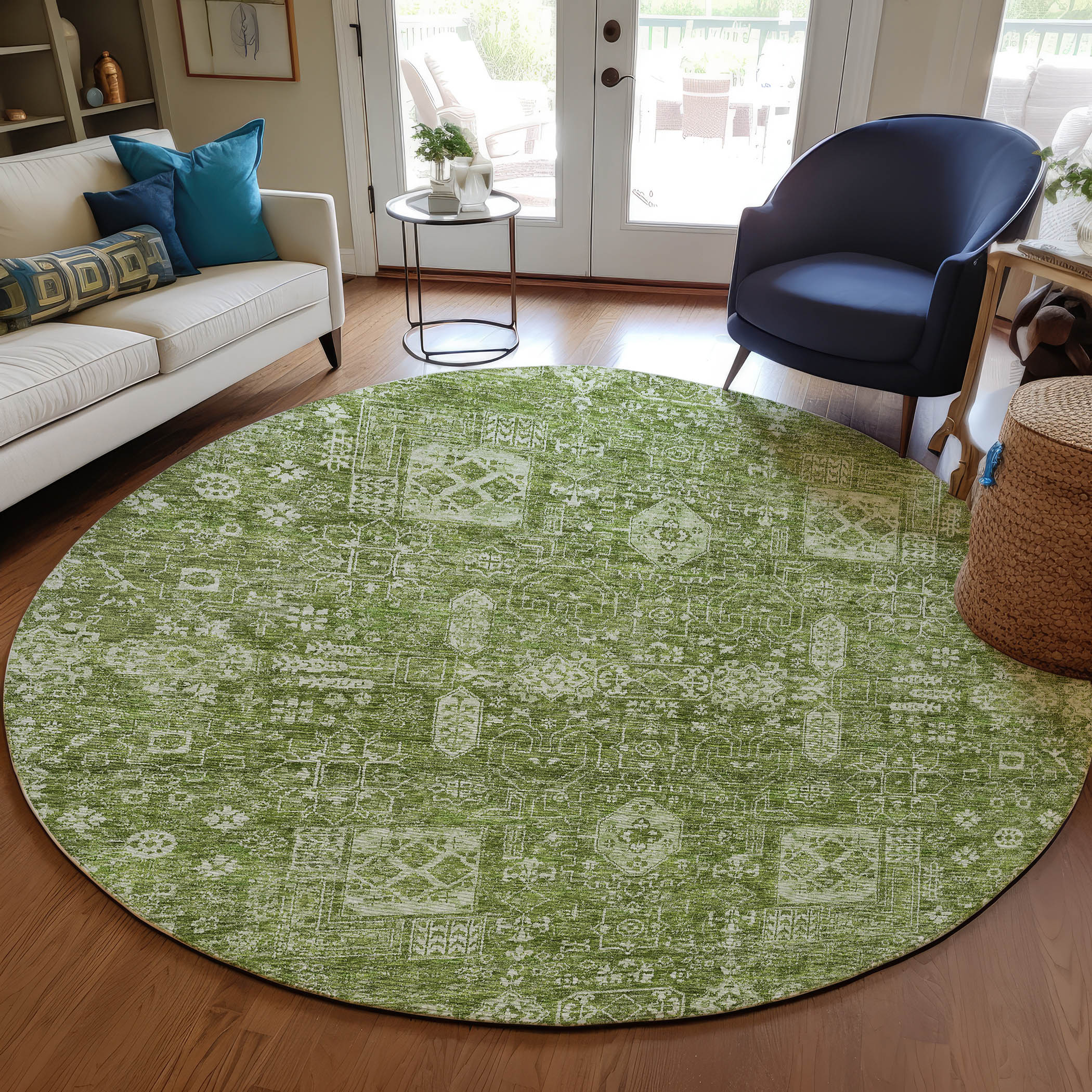 Addison Rugs ACN637AL8RO Chantille ACN637AL 8 x 8 (ft) Polyester Aloe Round Indoor/Outdoor Geometric Machine washable Area rug