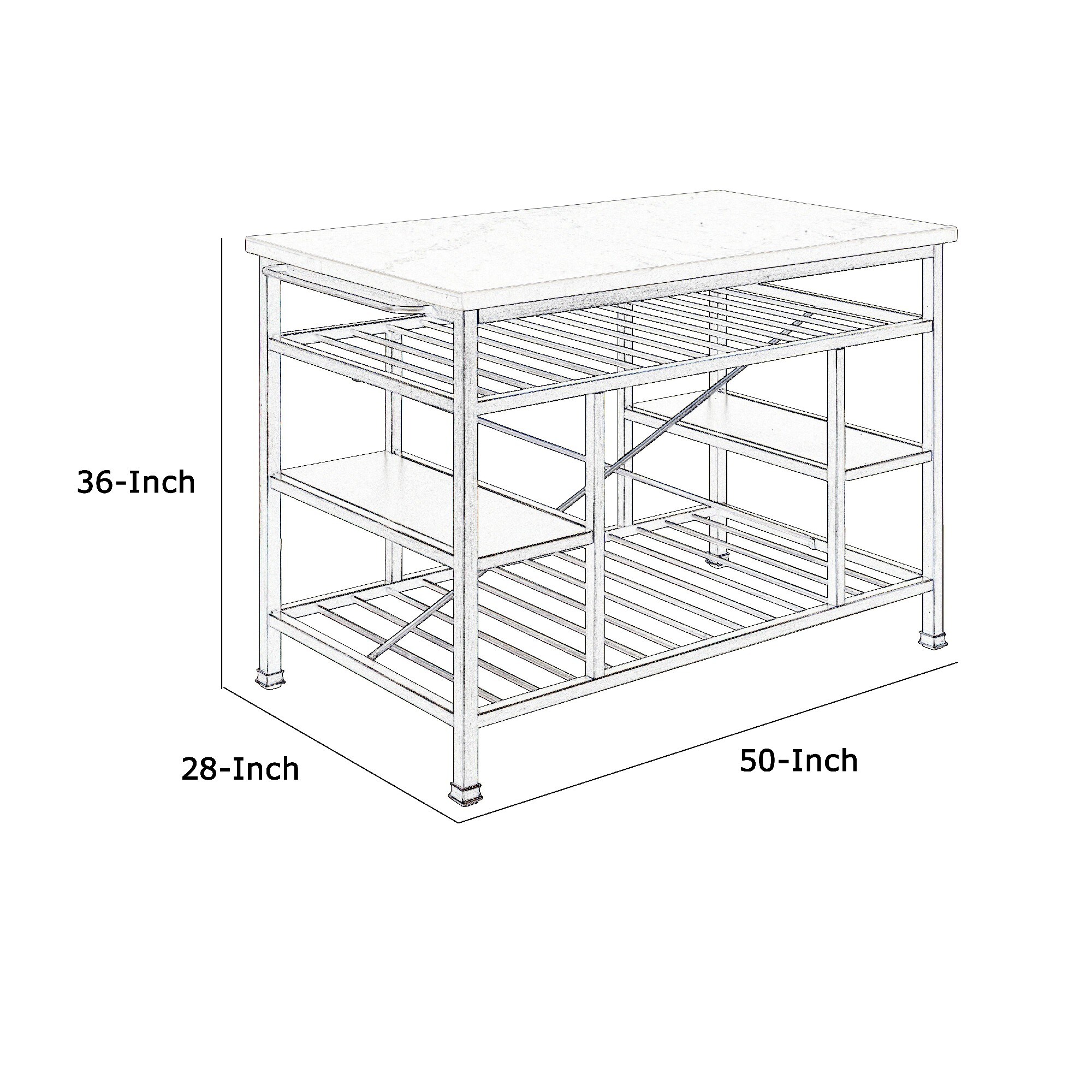 Elegant Gunmetal and White Marble Kitchen Island with Slated Shelves