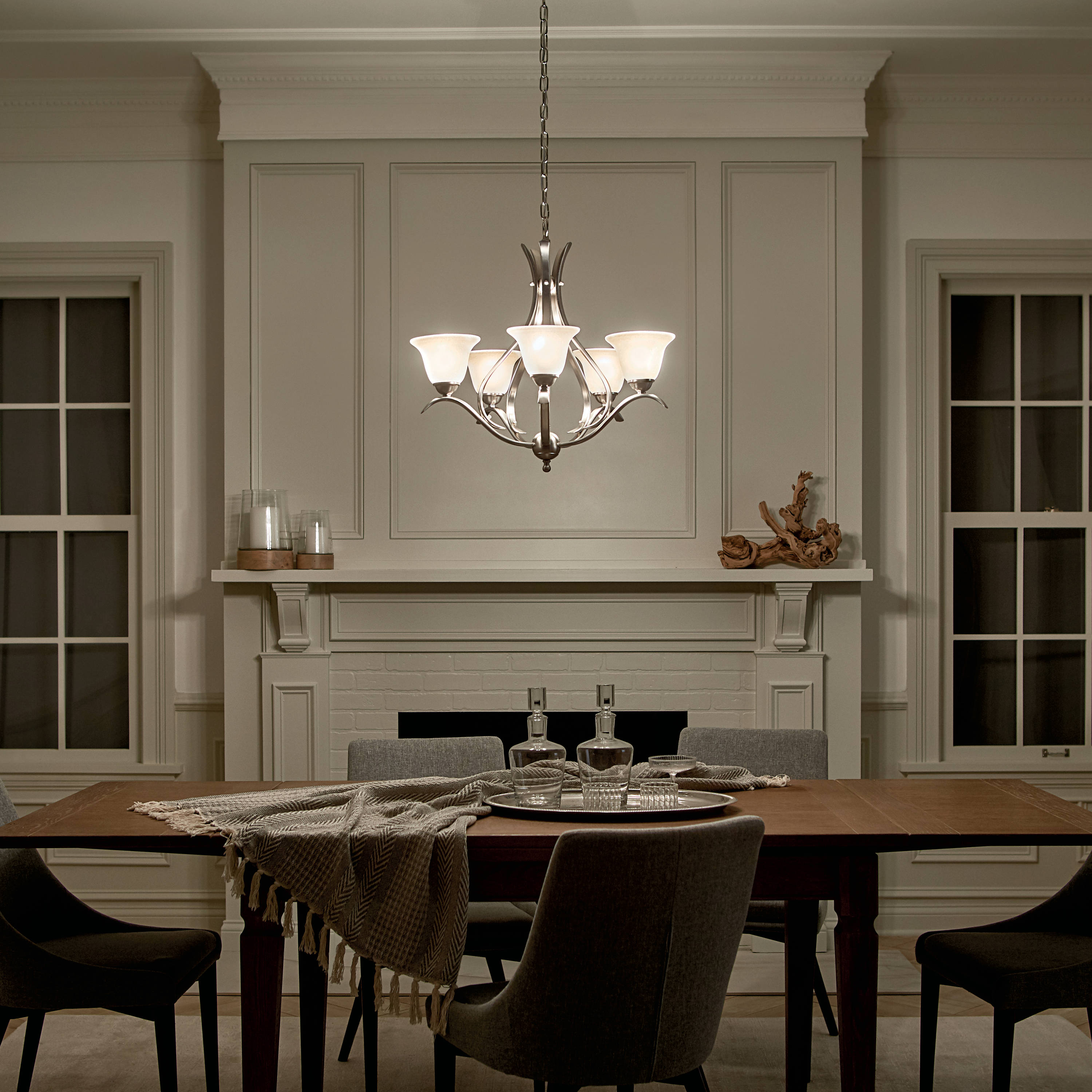 Elegant Dover Distressed Bronze 5-Light Chandelier with White Glass