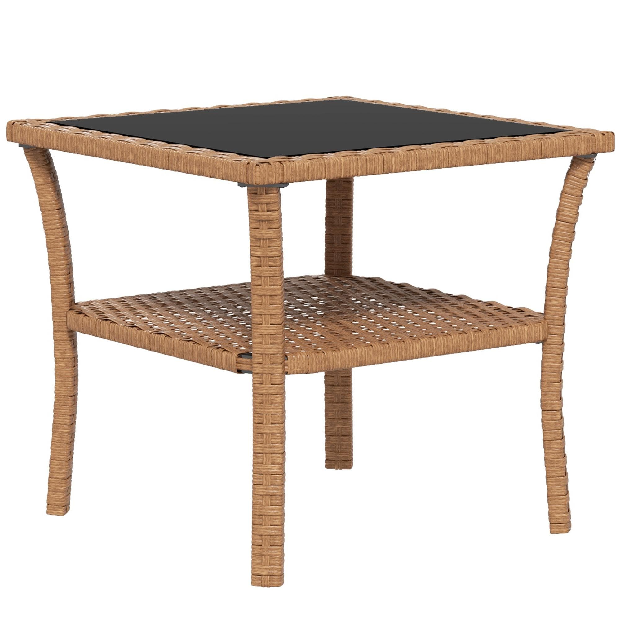 Bayfeve BFBU-198359-OD Outdoor Wicker Side Table with Storage Shelf Square Wicker Outdoor End 19.75-in W x 19.75-in L
