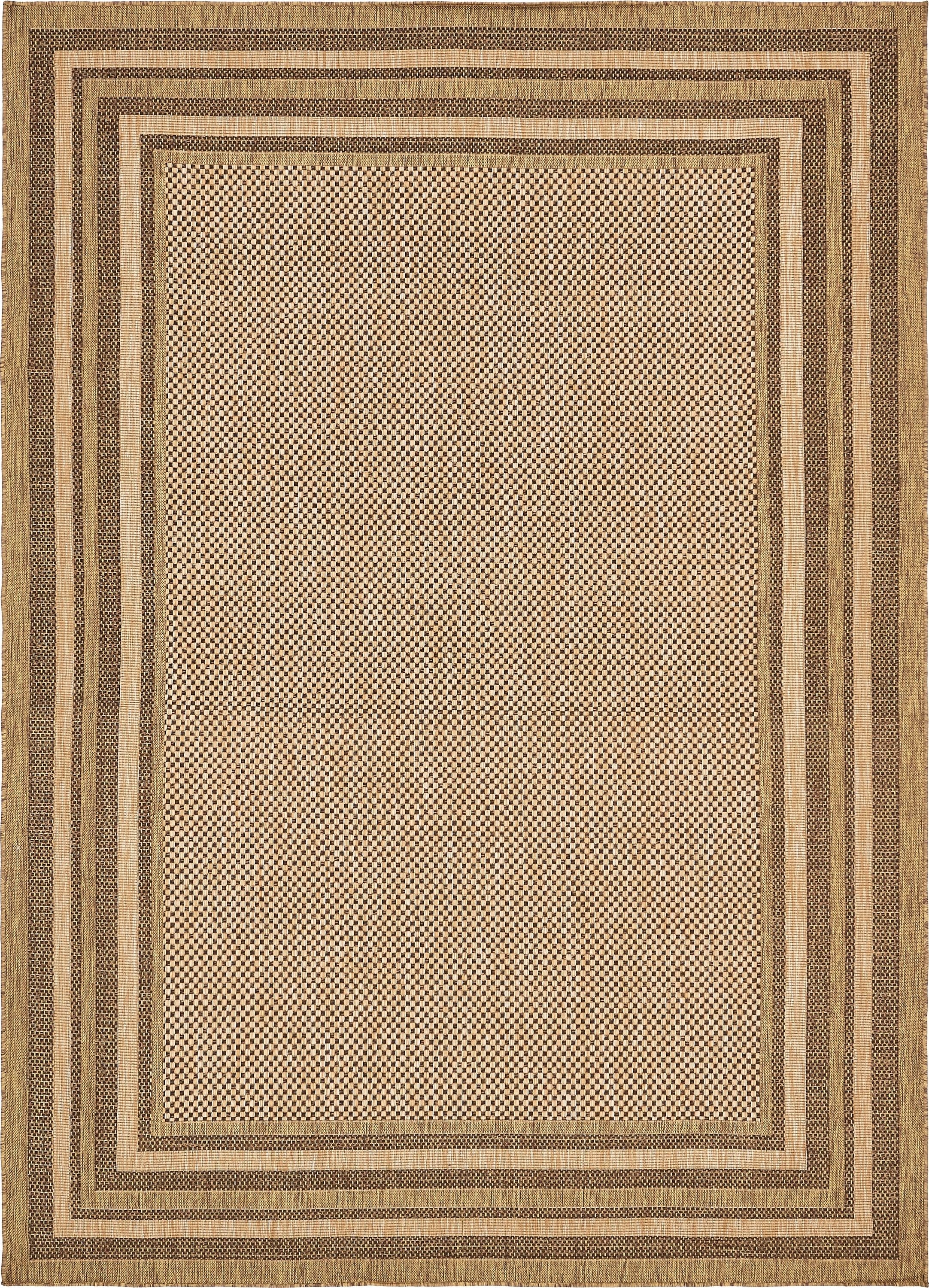 Unique Loom 3127465 Multi Border Outdoor 8 x 11 (ft) Loomed Polypropylene Brown/Light Brown Rectangular Indoor/Outdoor Geometric Industrial Wash with water Area rug