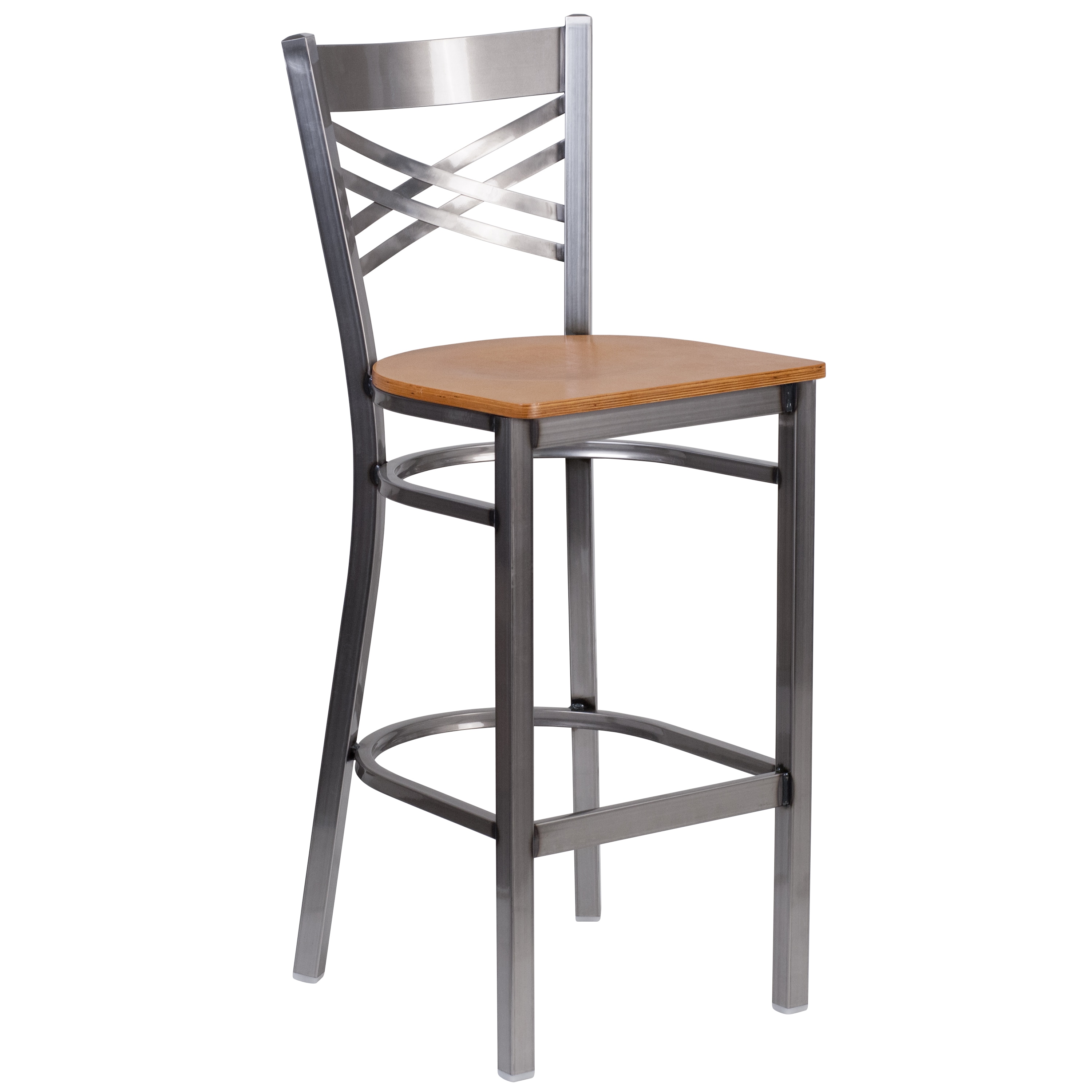 Flash Furniture 889142086505 Natural Wood Seat/Clear Coated Metal Frame 27.13-Inches H Counter height Square seat Metal Bar Stool and Back