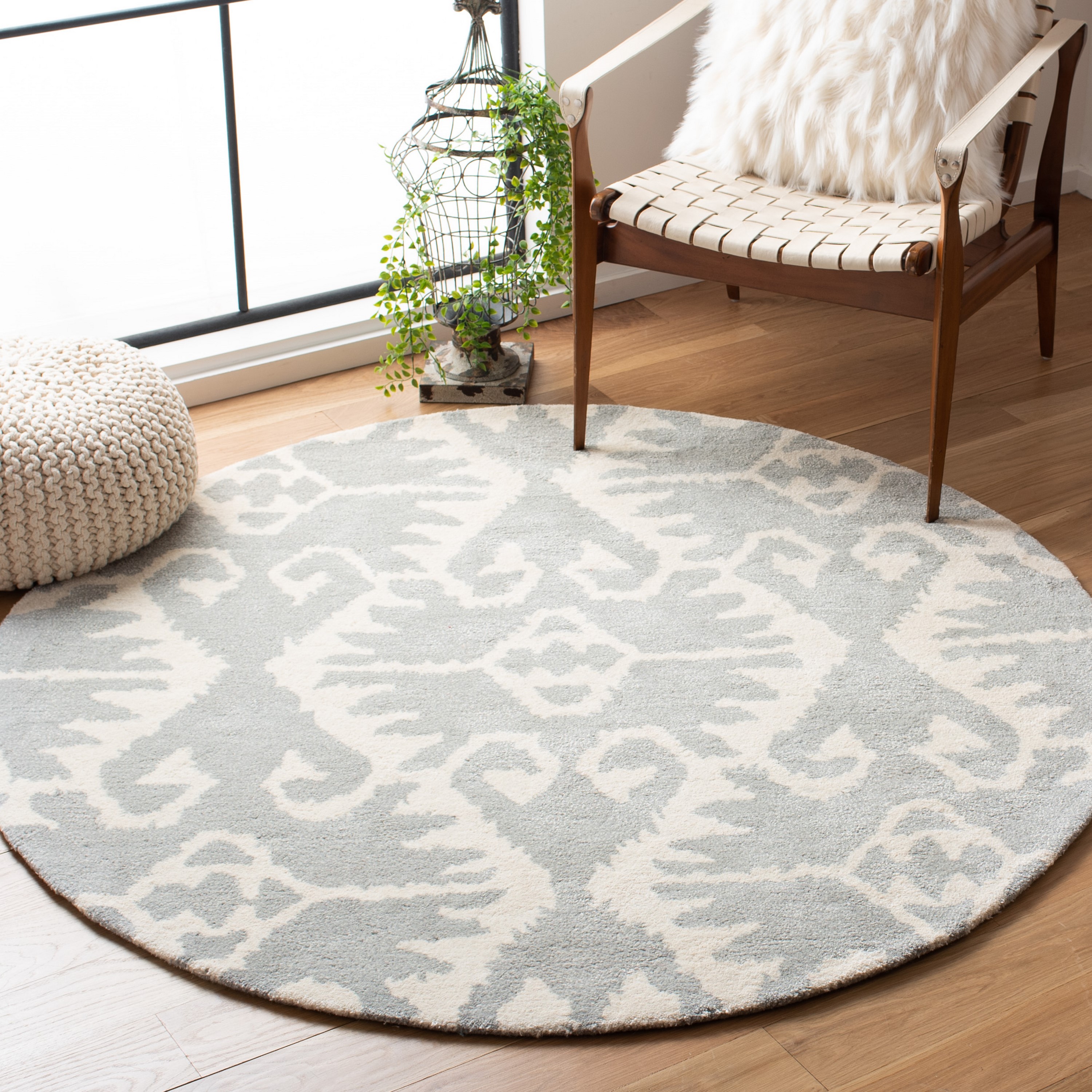 Safavieh WYD323G-7R Wyndham Ince 7 x 7 (ft) Tufted Wool Gray/Ivory Round Indoor Ikat Bohemian/Eclectic Area rug