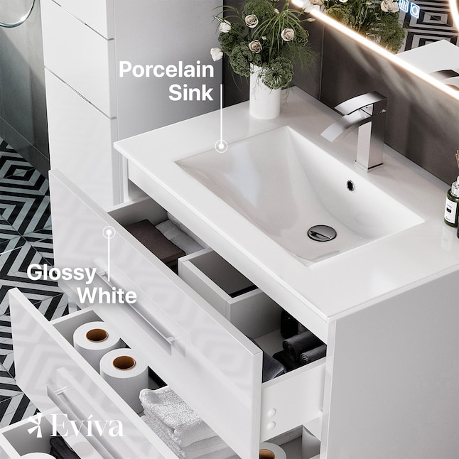 Eviva Libra 31.5-in White Single Sink Bathroom Vanity with White ...