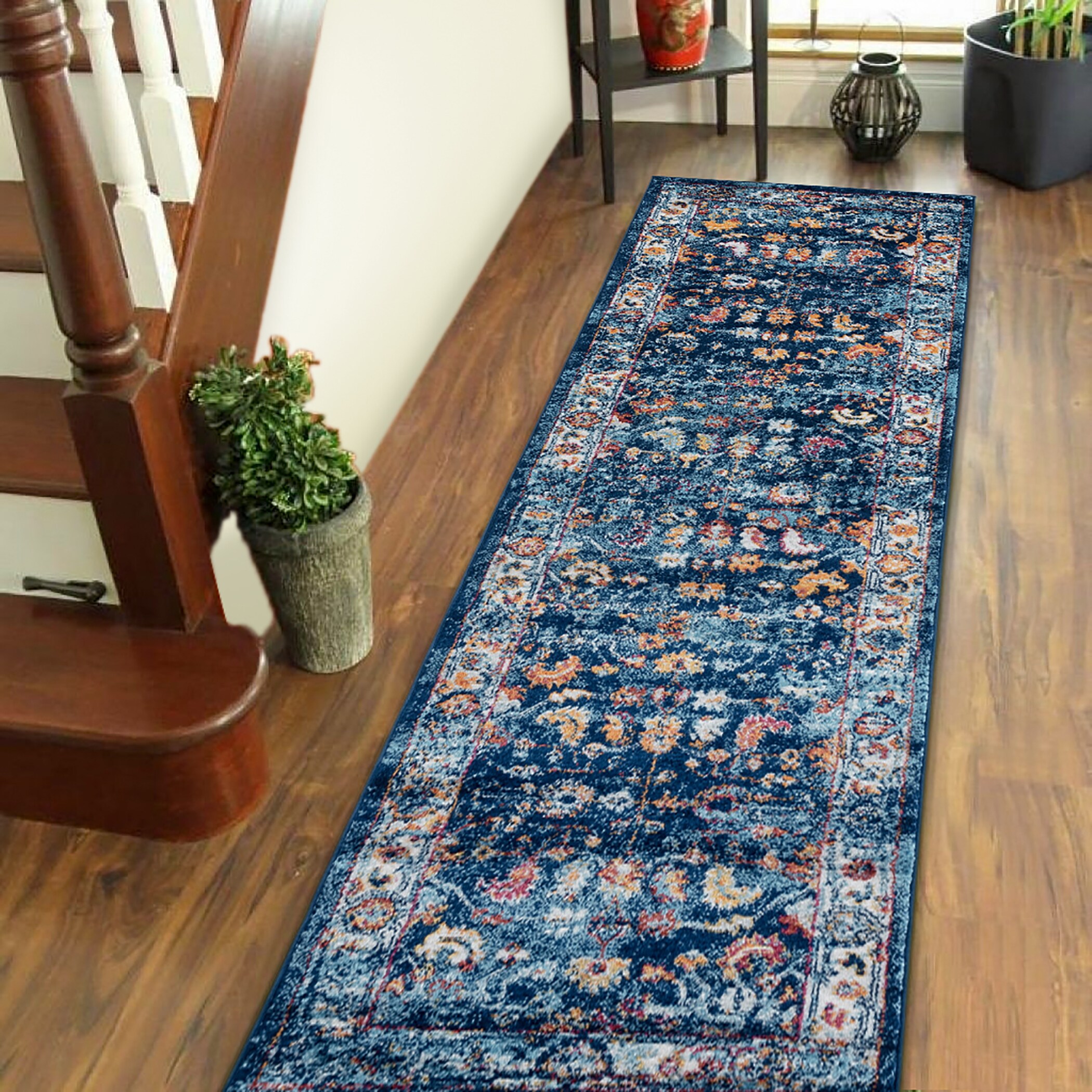 AMER ALX8526103 Alexandria 2 x 10 (ft) Loomed Polypropylene Blue Rectangular Indoor Border Runner rug