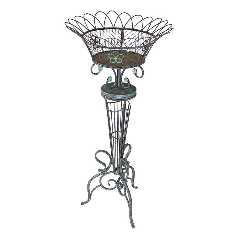 Design Toscano 37.5-in H x 17-in W Faux Emerald Verdigris Bronze  Indoor/Outdoor Round Steel Plant Stand in the Plant Stands department at