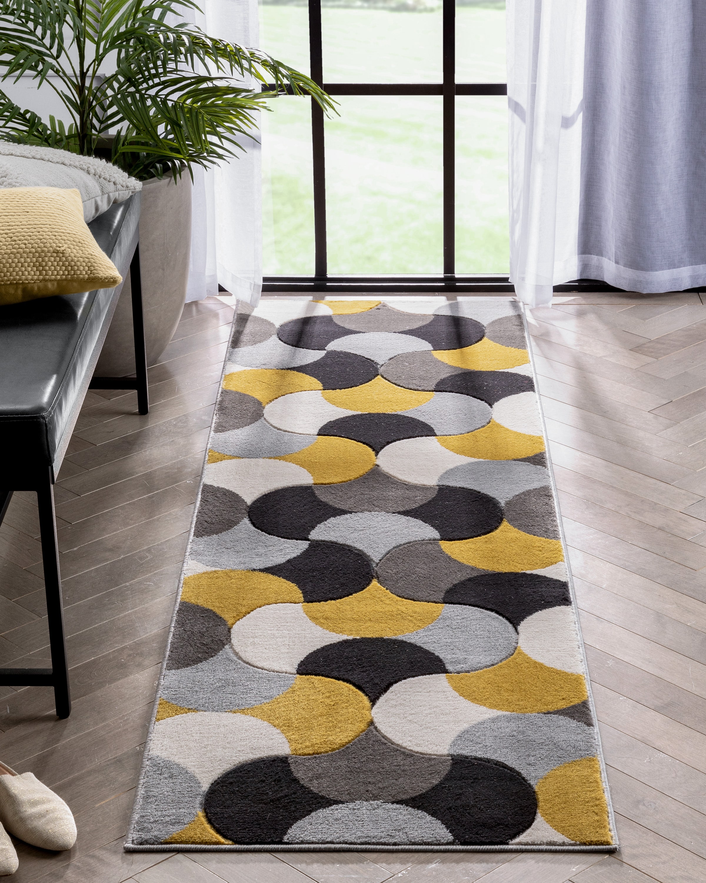 Well Woven GV-31-2 Good Vibes 2 x 8 (ft) Loomed Polypropylene Gold Rectangular Indoor Geometric Mid-Century Modern Runner rug