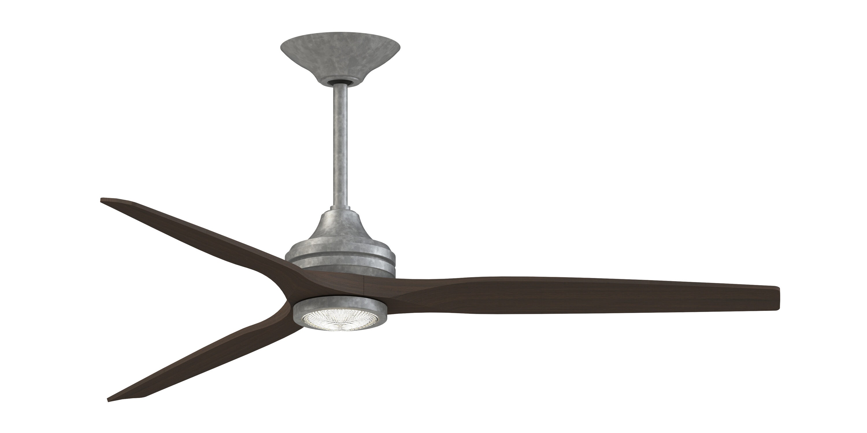 Fanimation Spitfire 64-in Galvanized with Dark Walnut Blades Color-changing Integrated LED Indoor/Outdoor Smart Propeller Ceiling Fan with Light and Remote (3-Blade) FPD6721BGZ-64DWA-LK Sansujyuku sansujyuku.com