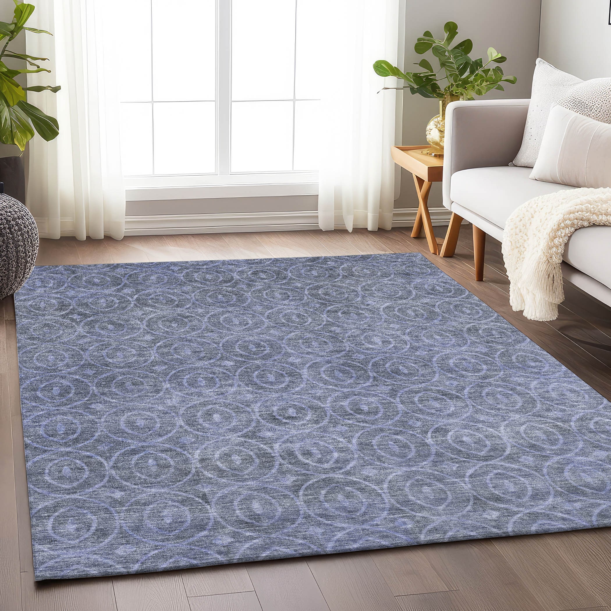 Addison Rugs ACN1227DN5X8 Chantille ACN1227DN 5 x 7 (ft) Polyester Denim Rectangular Indoor/Outdoor Geometric Machine washable Area rug