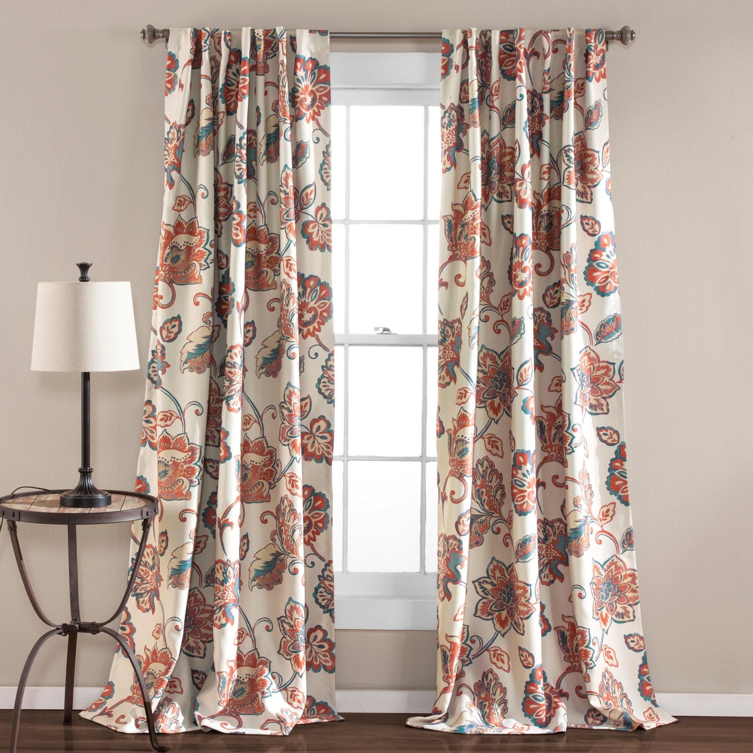 Lush Decor C42236P15-000 84-Inches Ivory Floral Light filtering Back tab Curtain panel pair