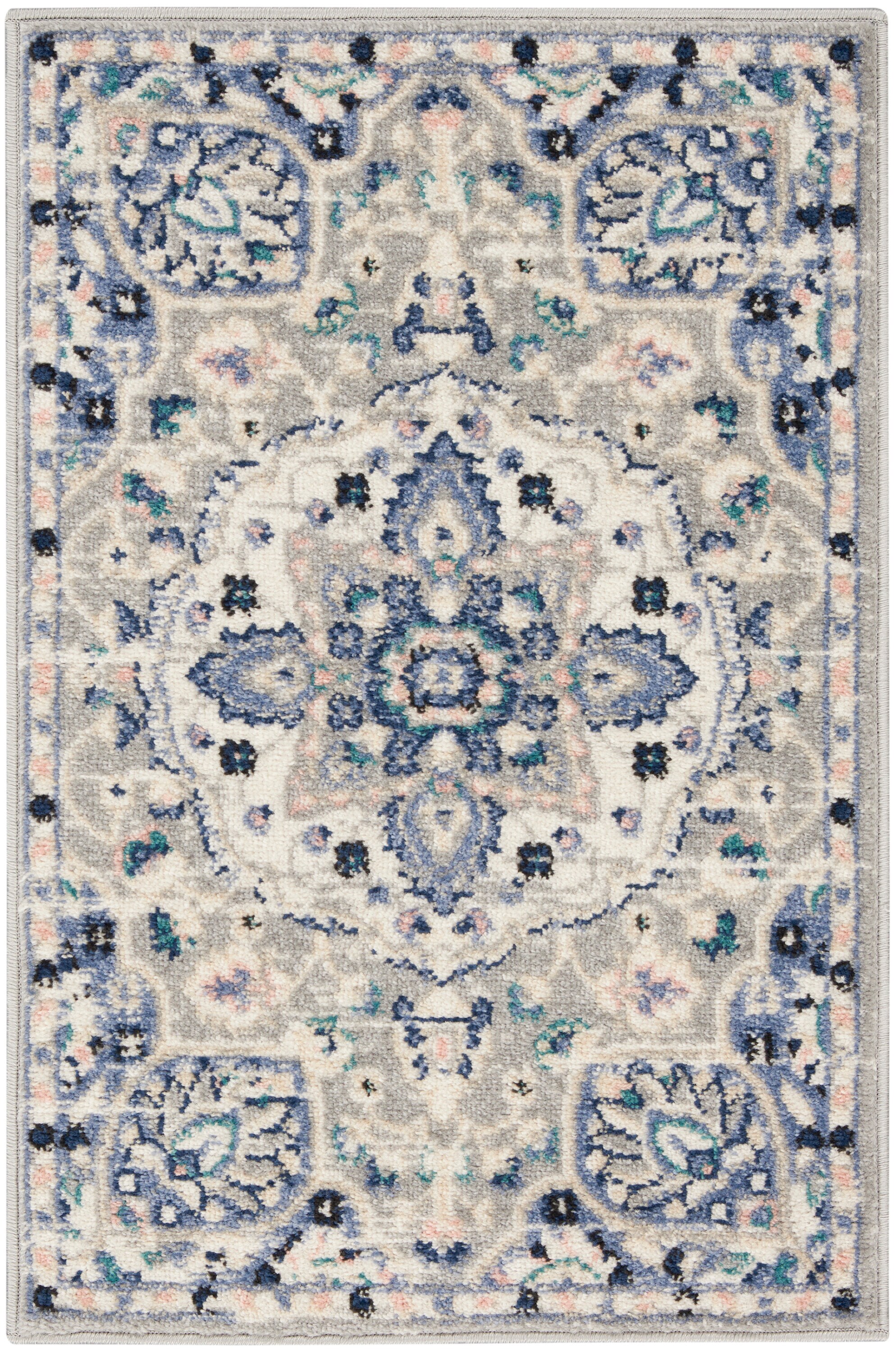 Vintage Floral Medallion Grey/Multi Synthetic Area Rug