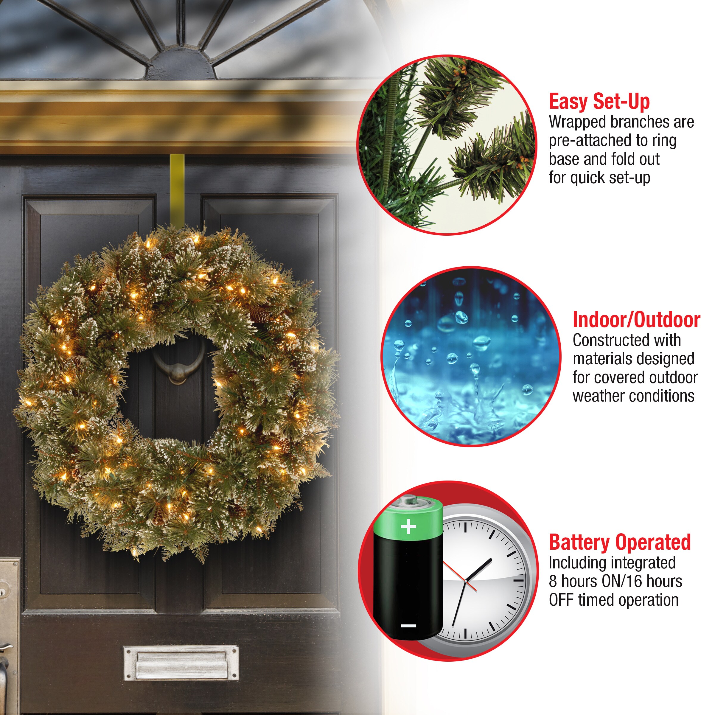 National Tree Company GB3-300-24W-B1 Artificial-Christmas-Wreaths - View #5