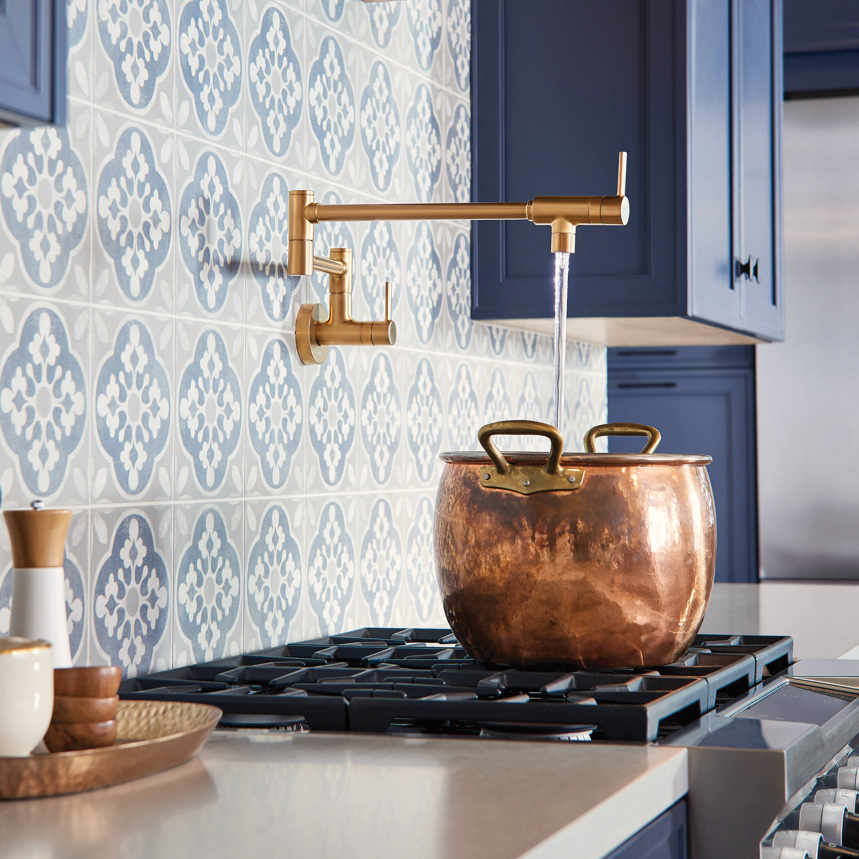 Moen Modern Brushed Gold Double Handle Wall-mount Pot Filler Kitchen Faucet